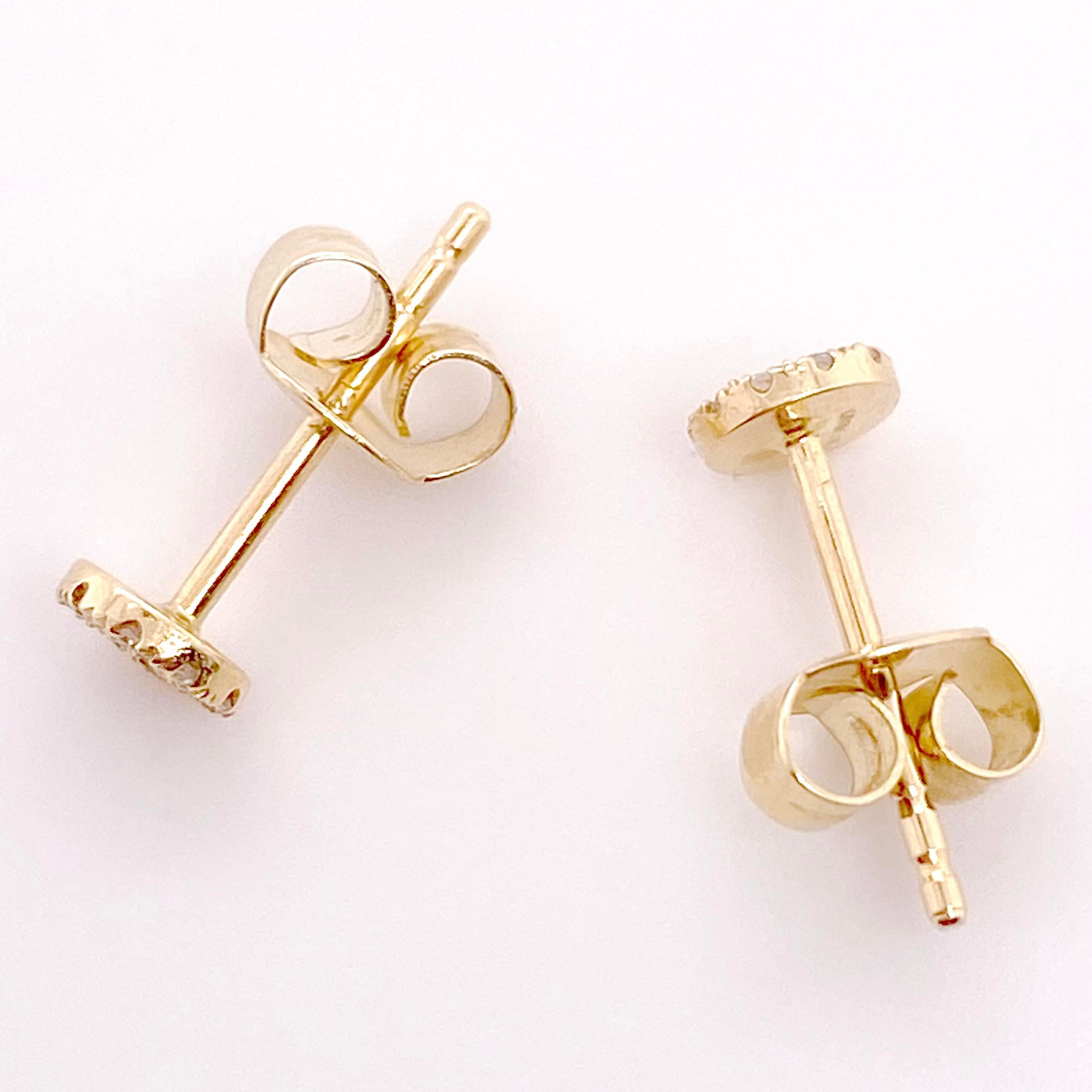 Round Cut Petite Pave Diamond Round Disc Studs 4.5mm 0.07 Carats 14K Yellow Gold Ear Stack For Sale