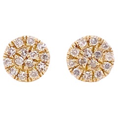 Petite Pave Diamond Round Disc Studs 4.5mm 0.07 Carats 14K Yellow Gold Ear Stack