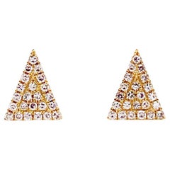 Petite Pave Diamond Triangle Stud Earrings in 14K Yellow Gold 1/10 Carat