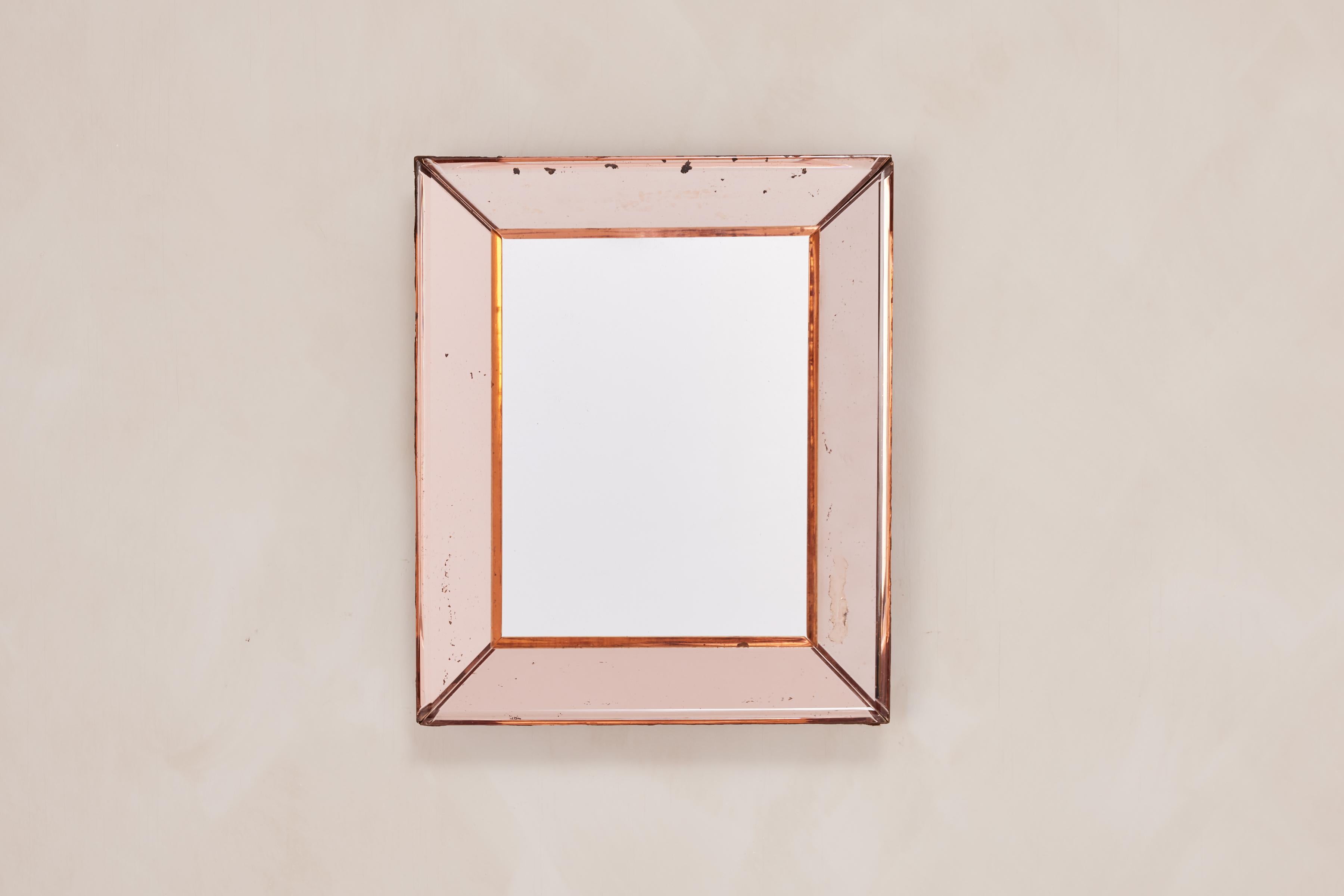 Italian Petite Peach Cristal Art Mirror For Sale