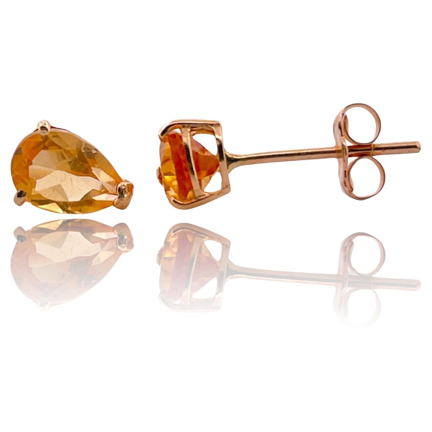 Petite Pear Citrine Stud Earrings in 14K Yellow Gold For Sale