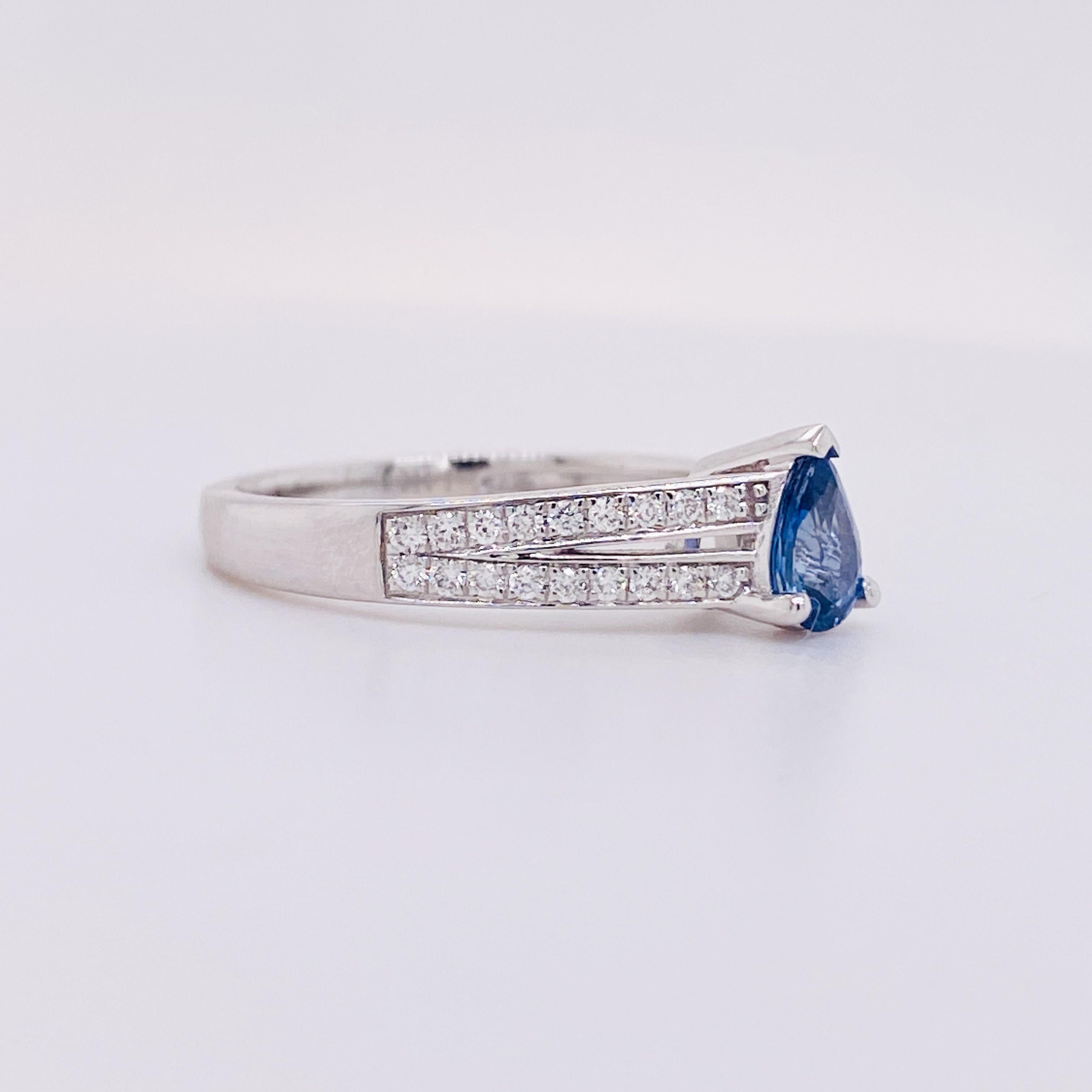 Petite Pear Sapphire 0.53 Carat Asymmetric Ring with Diamonds 14k W/Y/R Gold LV 3