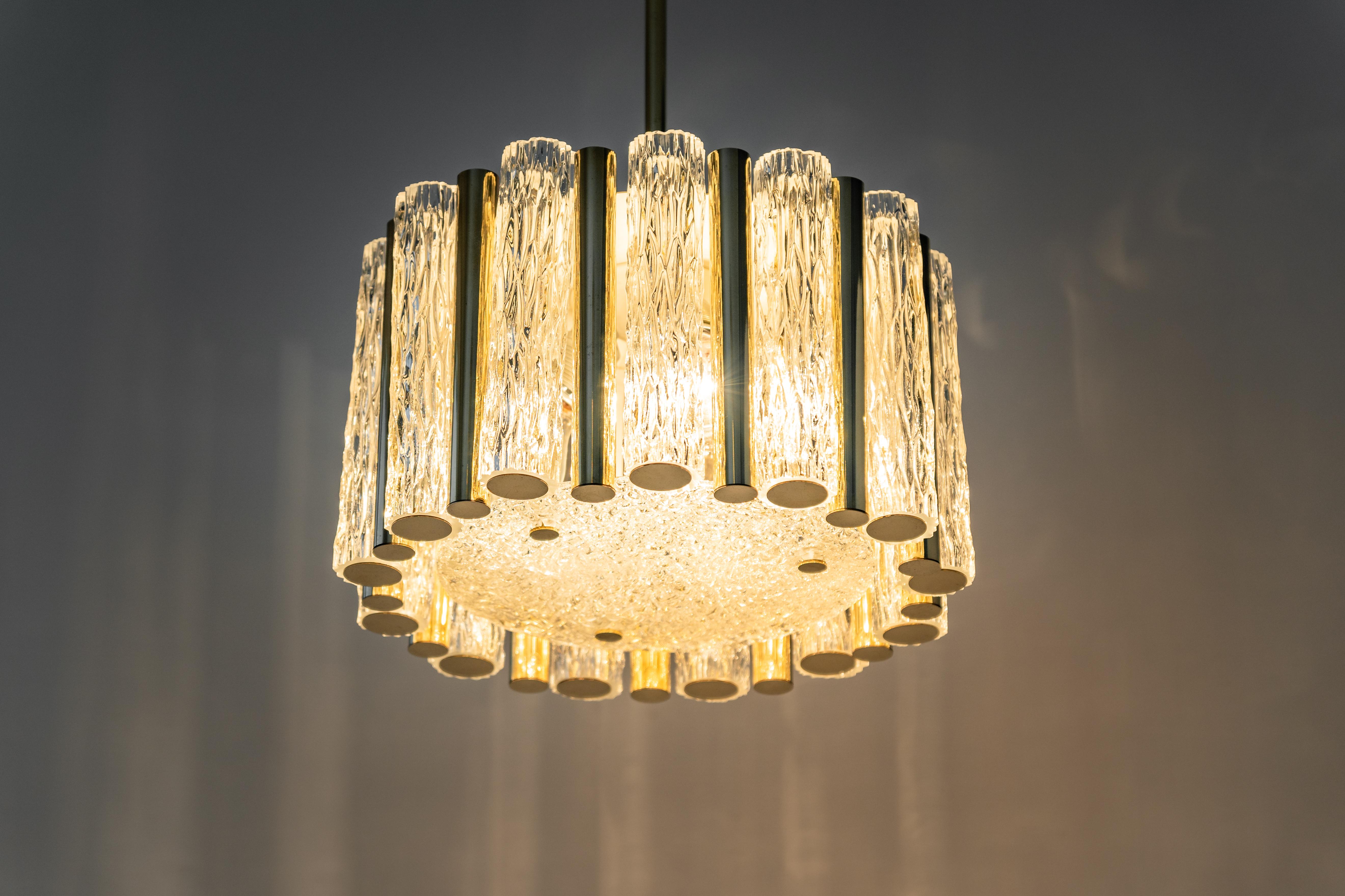 Petite Pendant Light in Brass Drum Form by Kaiser, Germany, 1960s 3