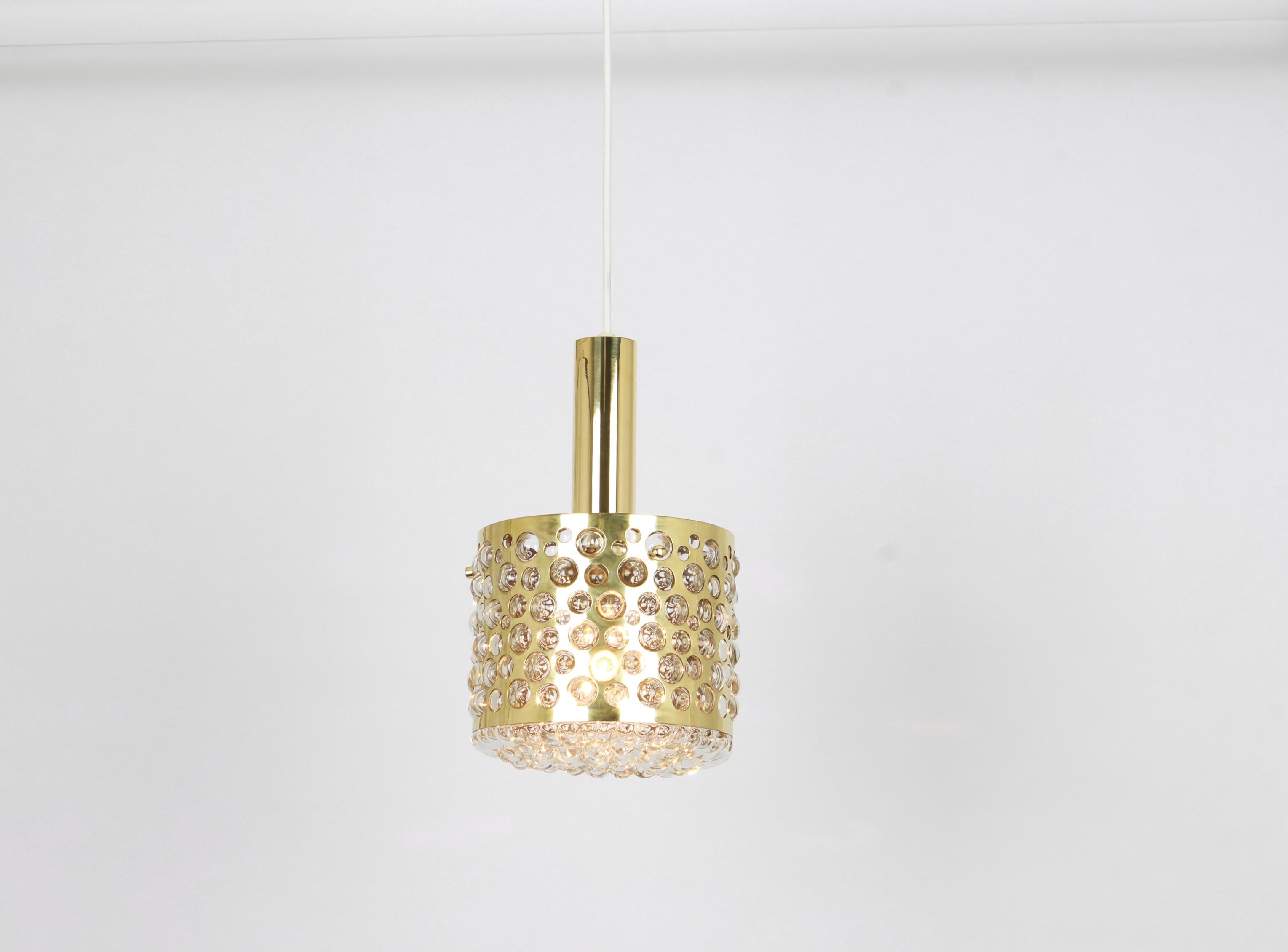 Mid-Century Modern Petite Pendant Light with Aged Brass Glass by Rupert Nikoll, Austria, 1960s