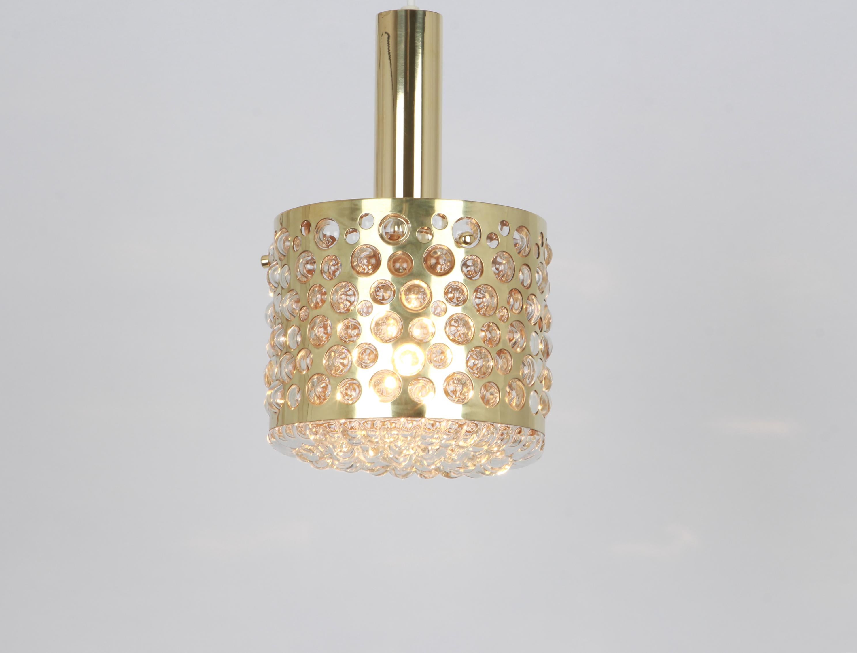 Austrian Petite Pendant Light with Aged Brass Glass by Rupert Nikoll, Austria, 1960s
