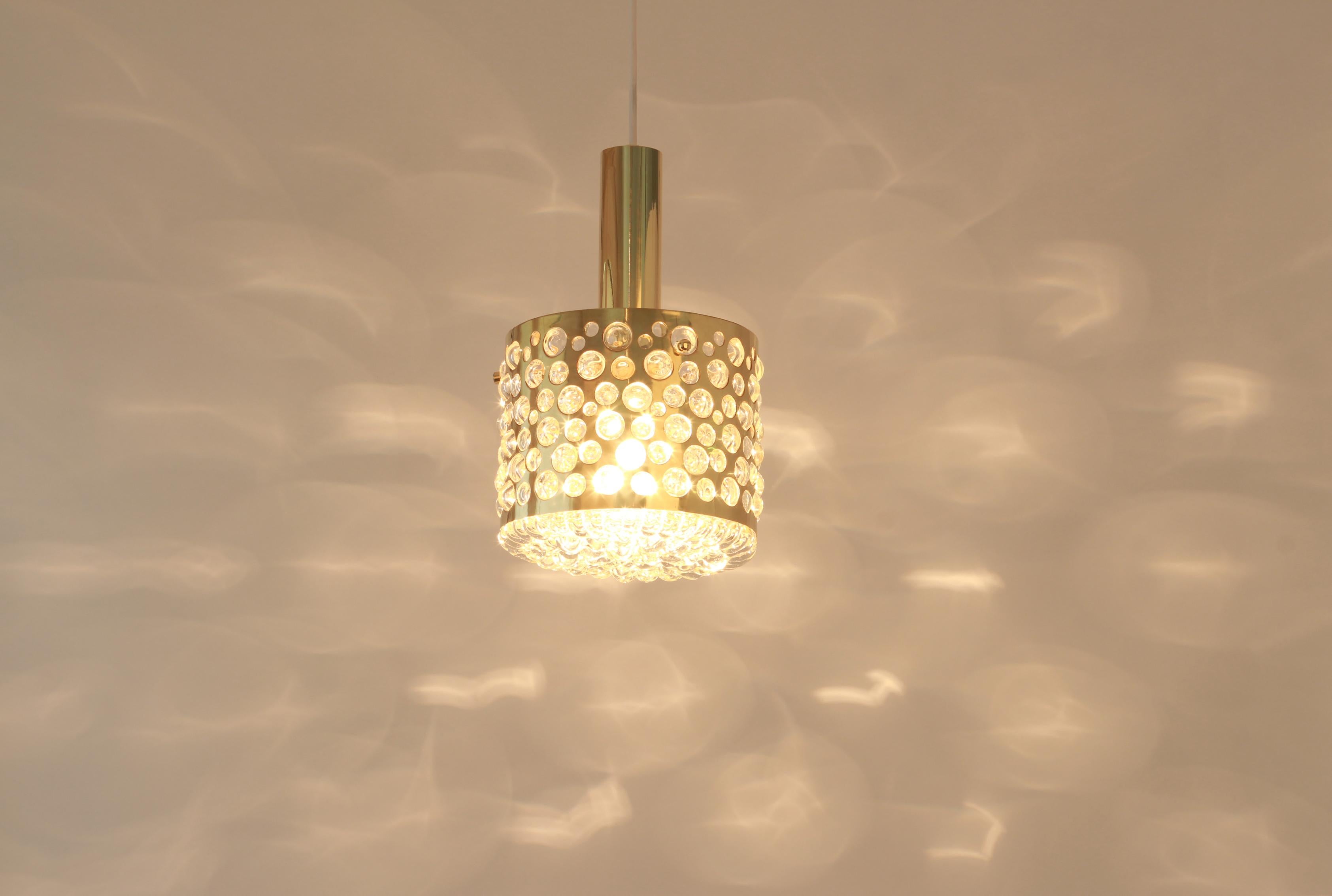 Petite Pendant Light with Aged Brass Glass by Rupert Nikoll, Austria, 1960s In Good Condition In Aachen, NRW