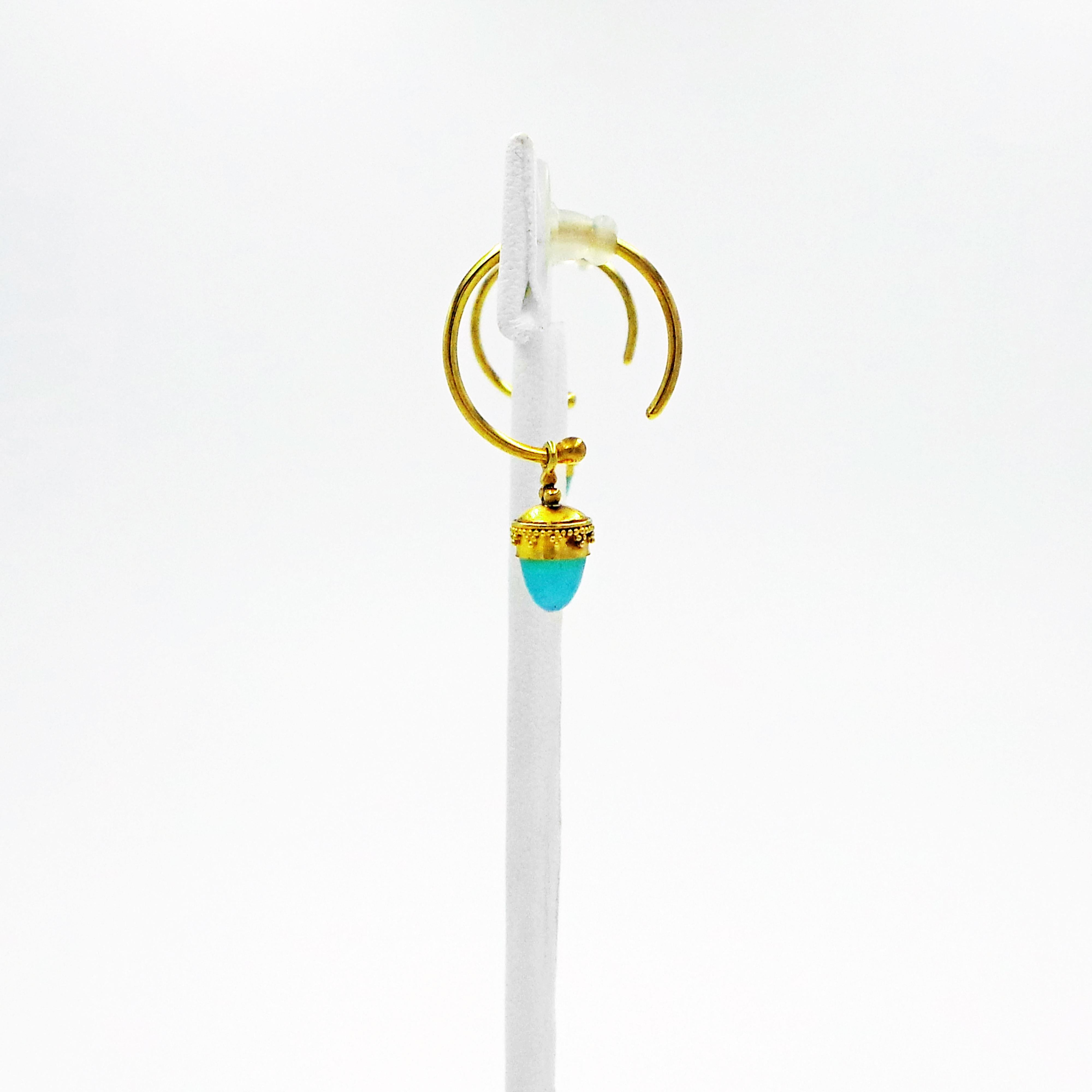 Petite Peruvian Blue Opal 22k Gold Pendant Necklace and Dangle Hoop Earring Set 2