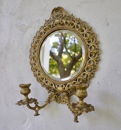 Petite Pierced Brass Girandole with Beveled Mirror