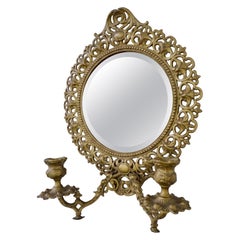 Petite Pierced Brass Girandole with Beveled Mirror