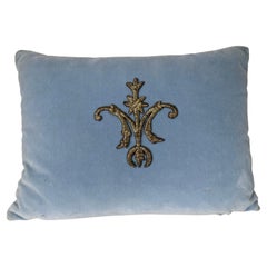 Petite Pillow with 19th Century Metallic Appliqué on Blue Velvet