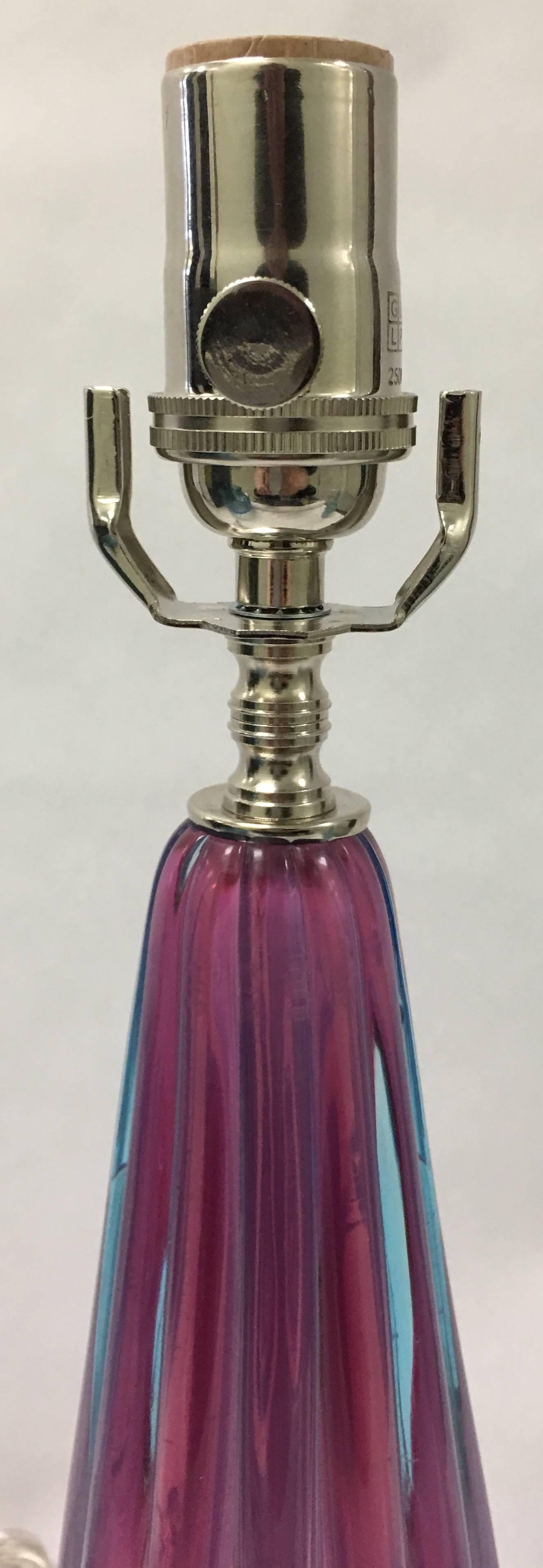 Hollywood Regency Pink and Blue Murano Glass Table Lamp For Sale