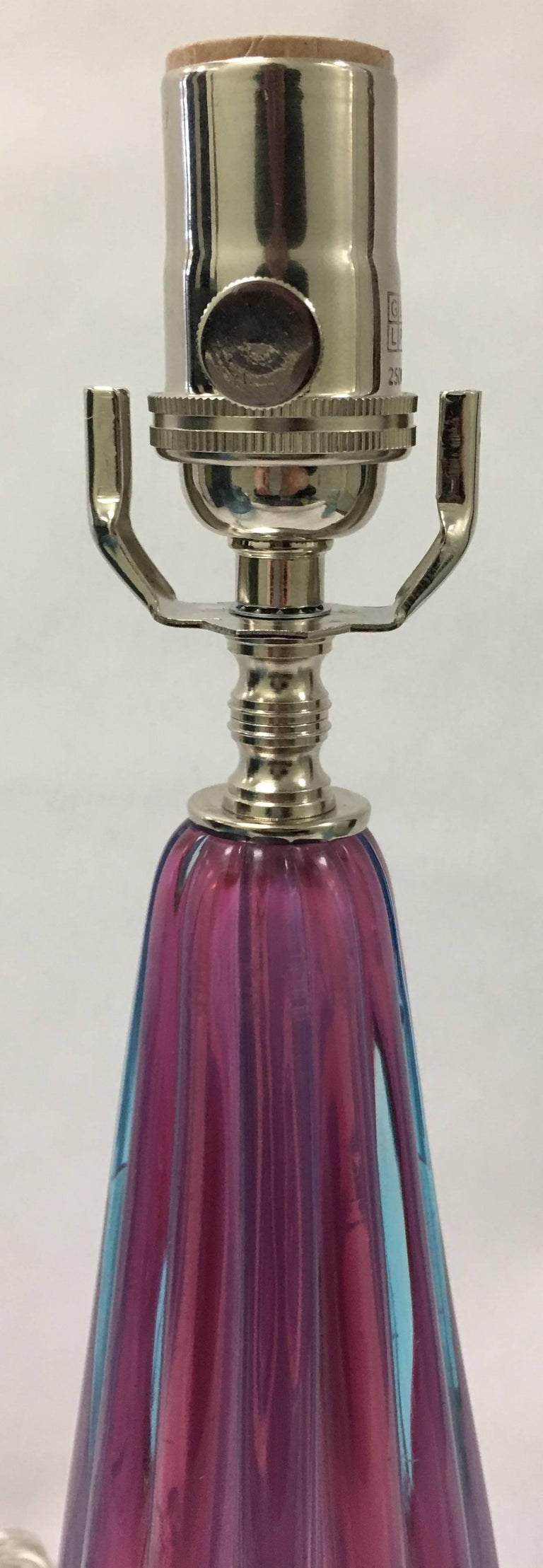 Italian Pink and Blue Murano Glass Table Lamp For Sale