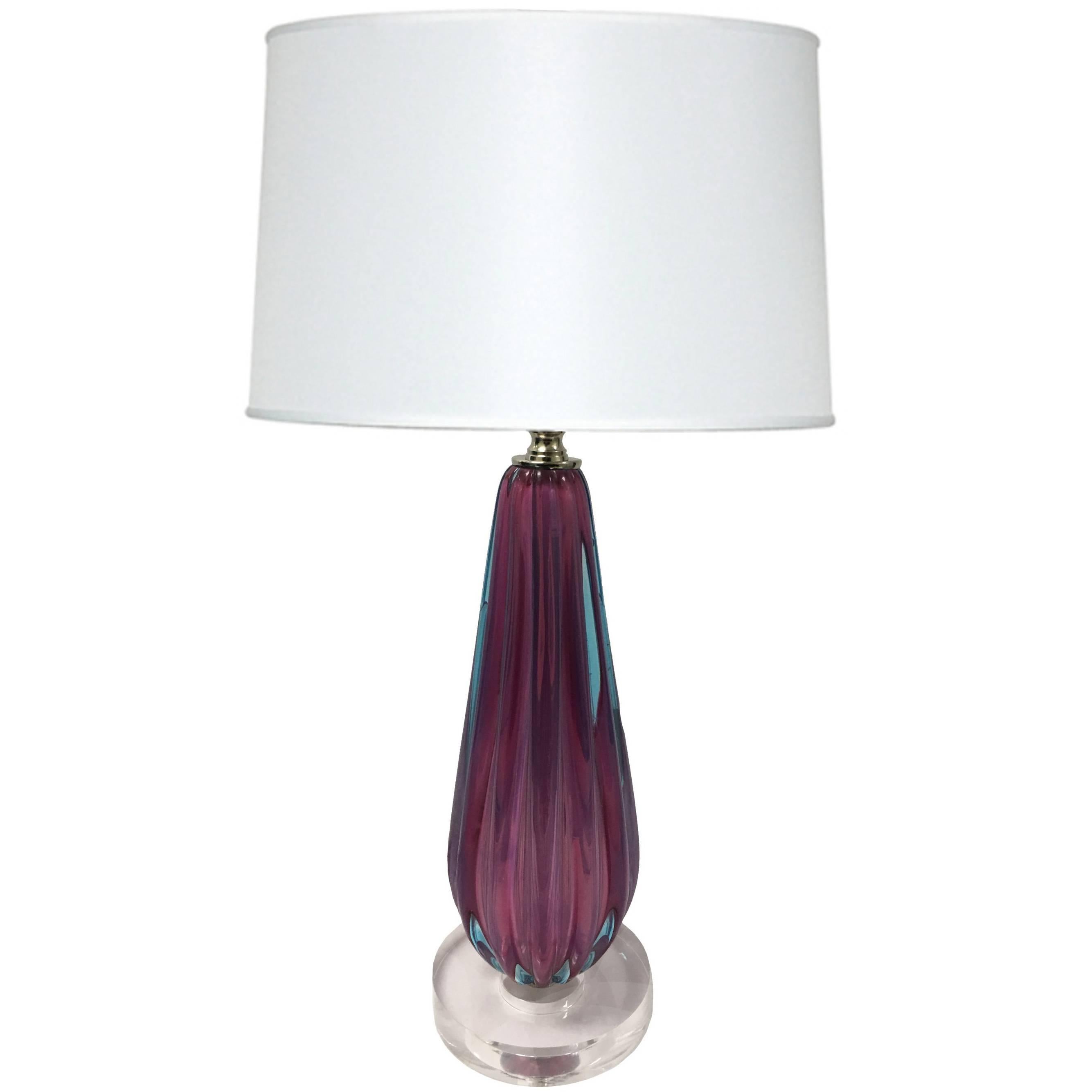 Pink and Blue Murano Glass Table Lamp