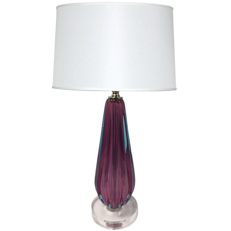 Pink and Blue Murano Glass Table Lamp For Sale