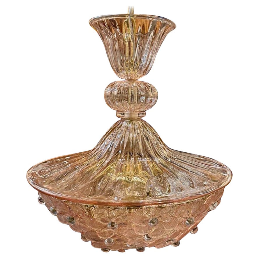 Petite Pink Murano Glass Pendant with Flowers For Sale