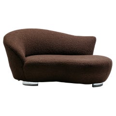 Petite Postmodern Chaise Lounge by Weiman in New Chocolate Bouclé Upholstery