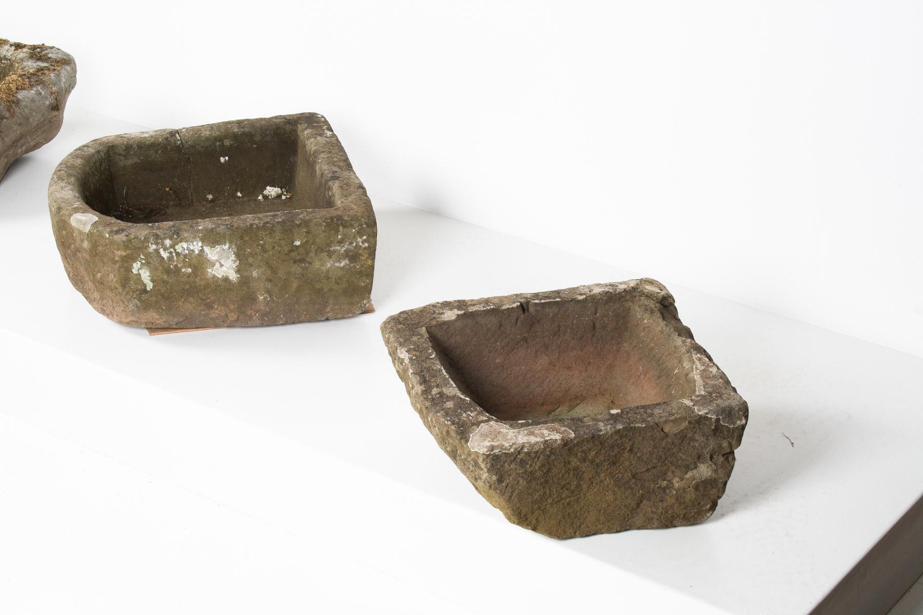 Petite jardinière ancienne en pierre sculptée Wabi Sabi organique en vente 8