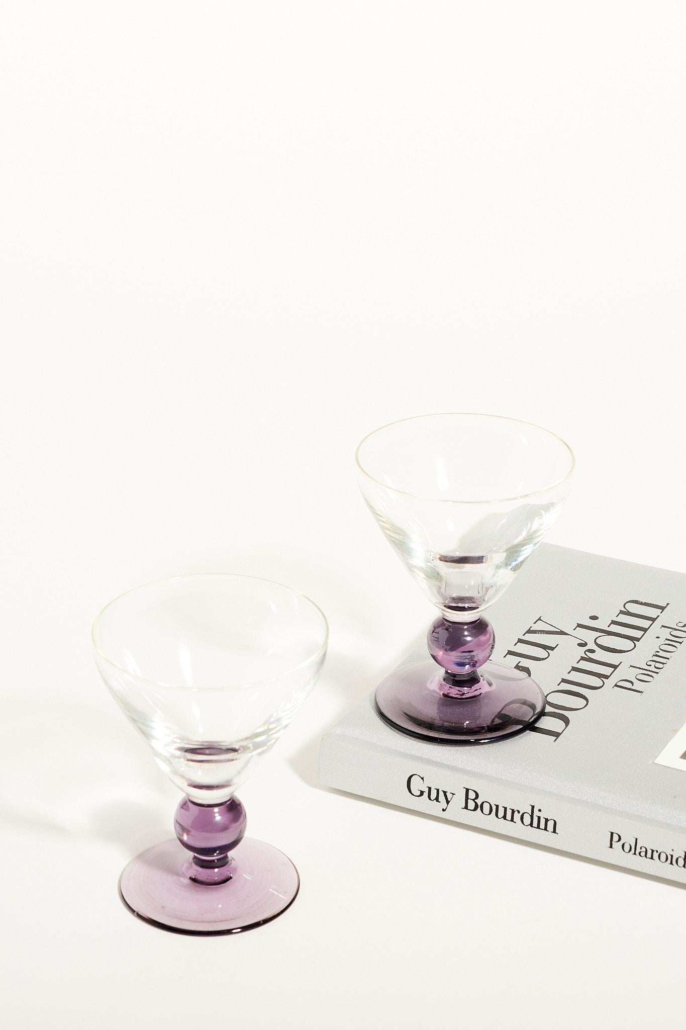 Petite Purple Ball Stem Cocktail Glasses In Excellent Condition In New York, NY