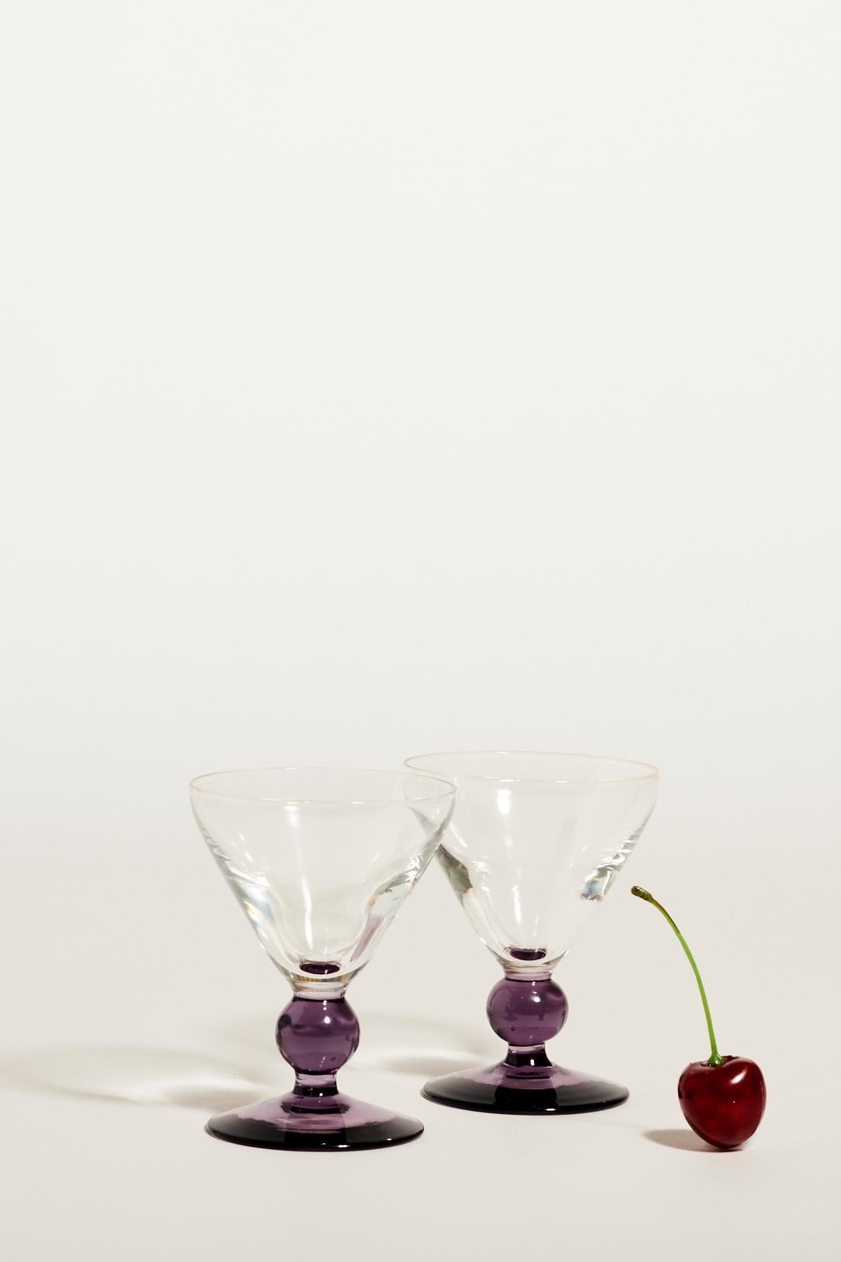 Mid-20th Century Petite Purple Ball Stem Cocktail Glasses