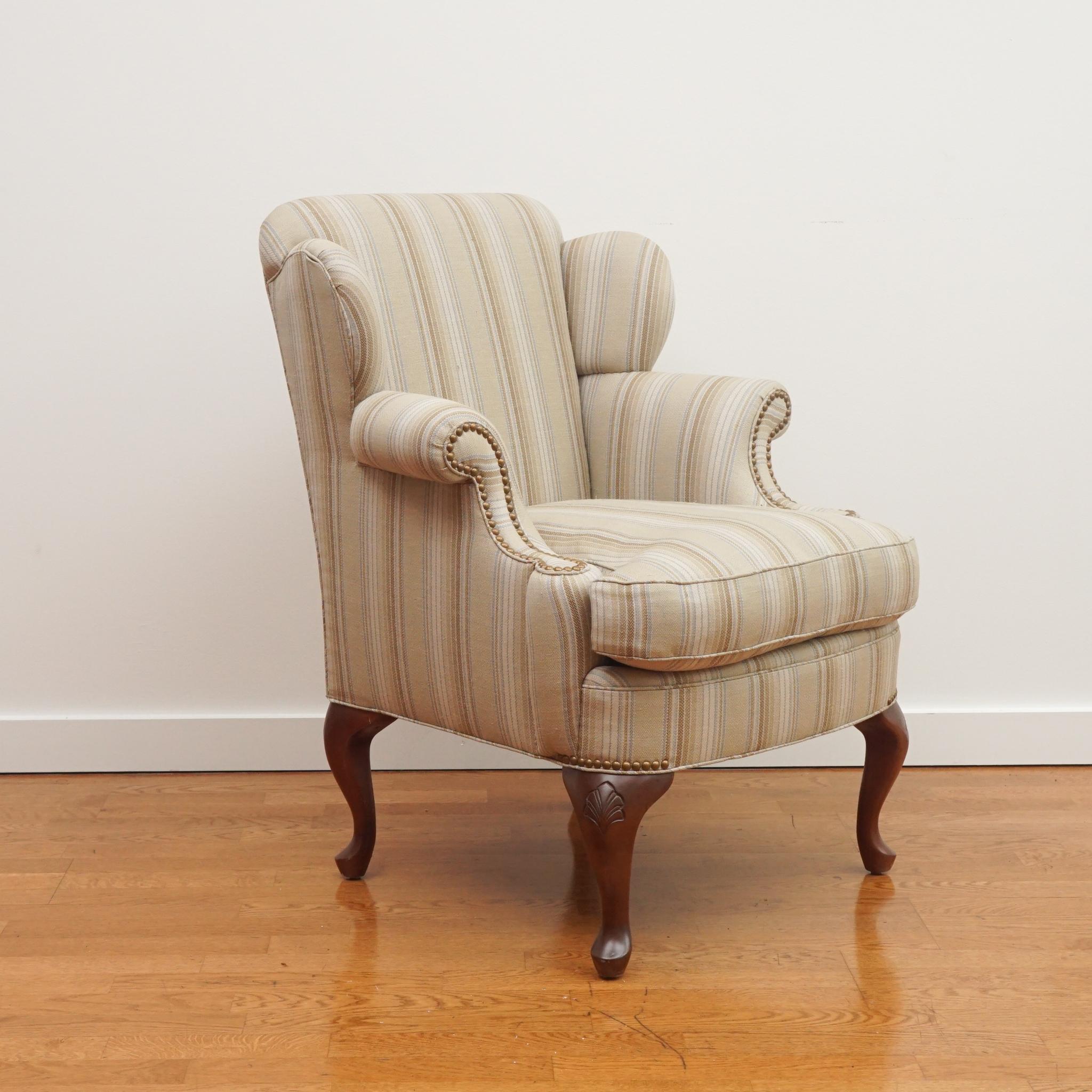 Petite Queen Anne-Style Wing Chair In Good Condition In Hudson, NY