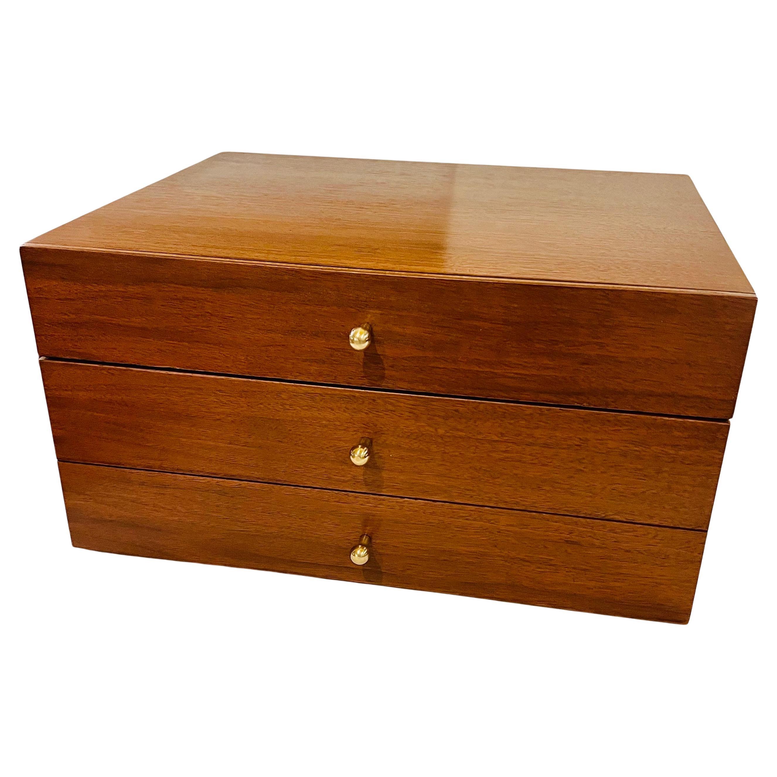 Petite & Rare Jewelry Chest by Arthur Umanoff in Walnut & Brass Midcentury For Sale