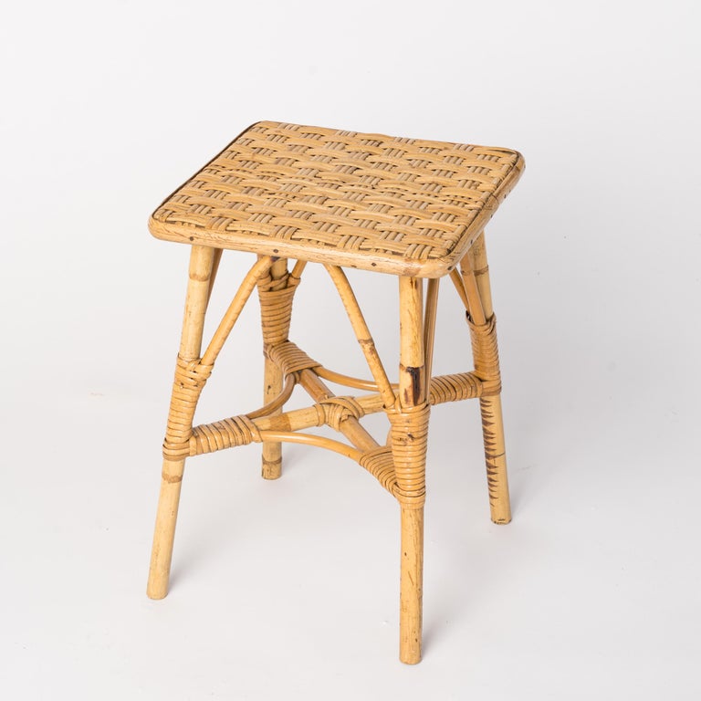 Petite Rattan Stool in the Style of Louis Sognot, France, 1960's For Sale  at 1stDibs