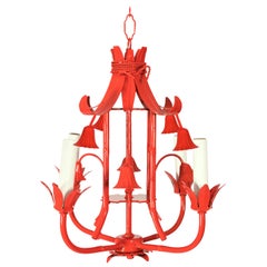 Petite Red Chinoiserie Pagoda Chandelier