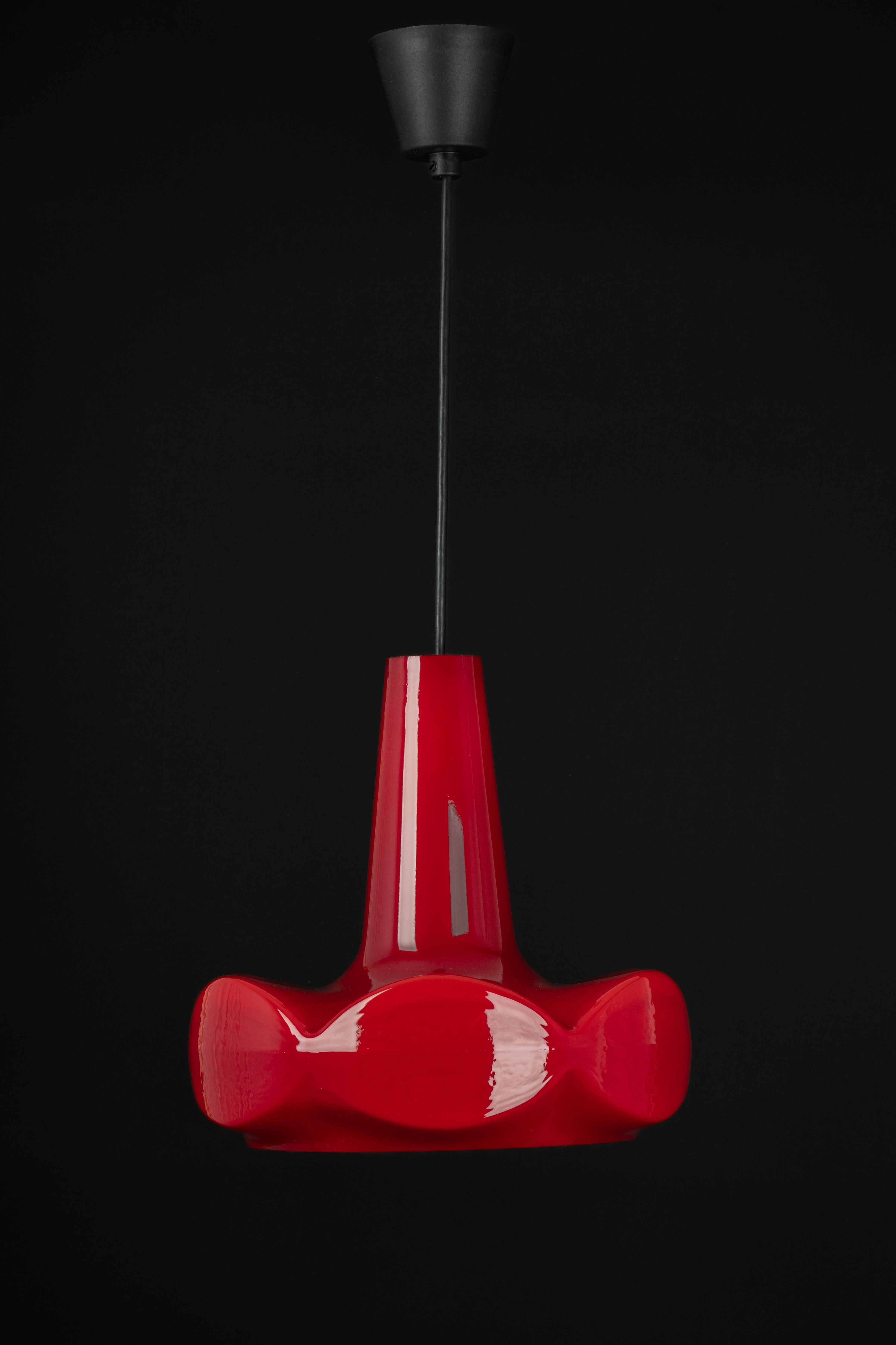 Petite red Glass Pendant Light by Peill Putzler, Germany, 1970 For Sale 6