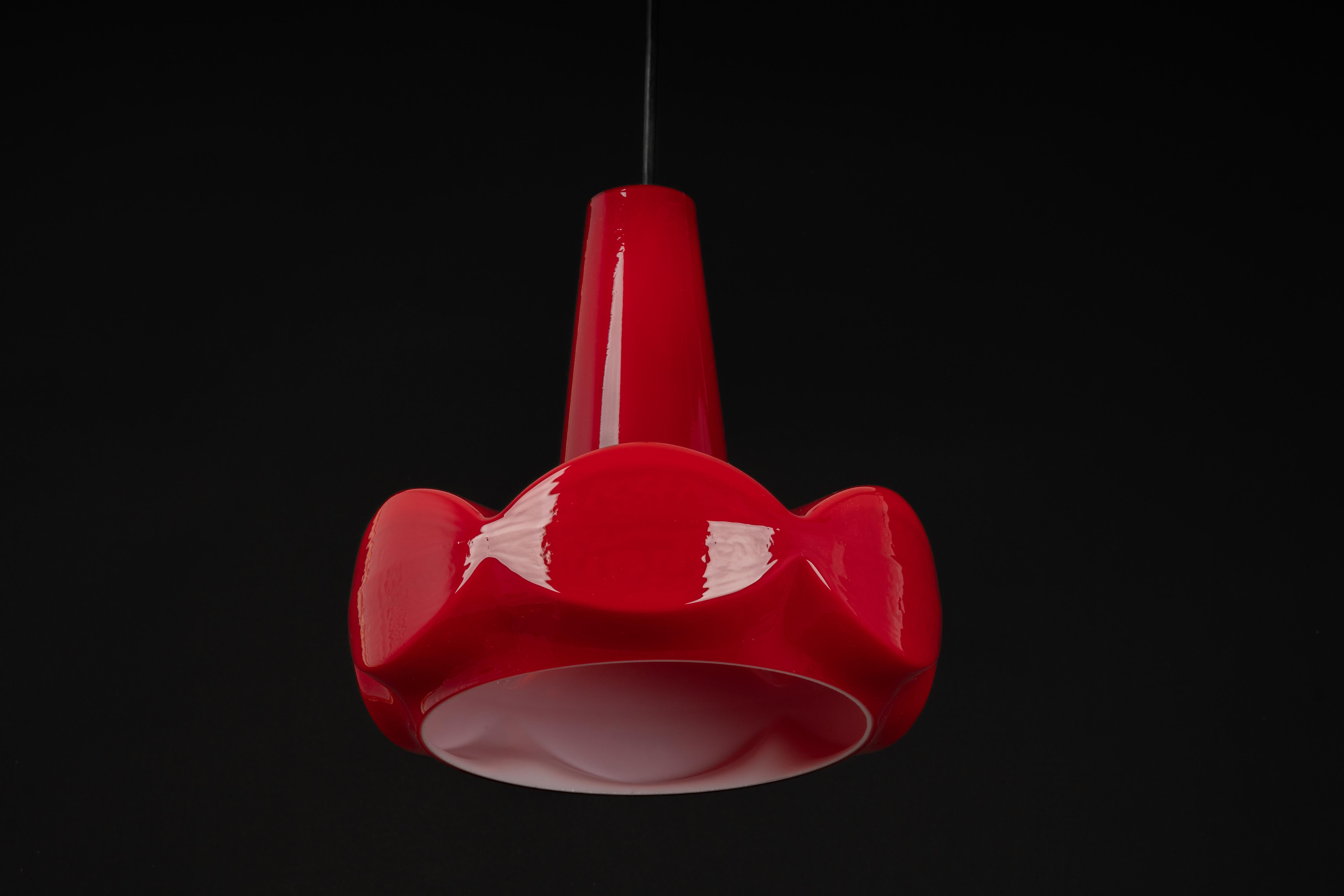 Petite red Glass Pendant Light by Peill Putzler, Germany, 1970 For Sale 7