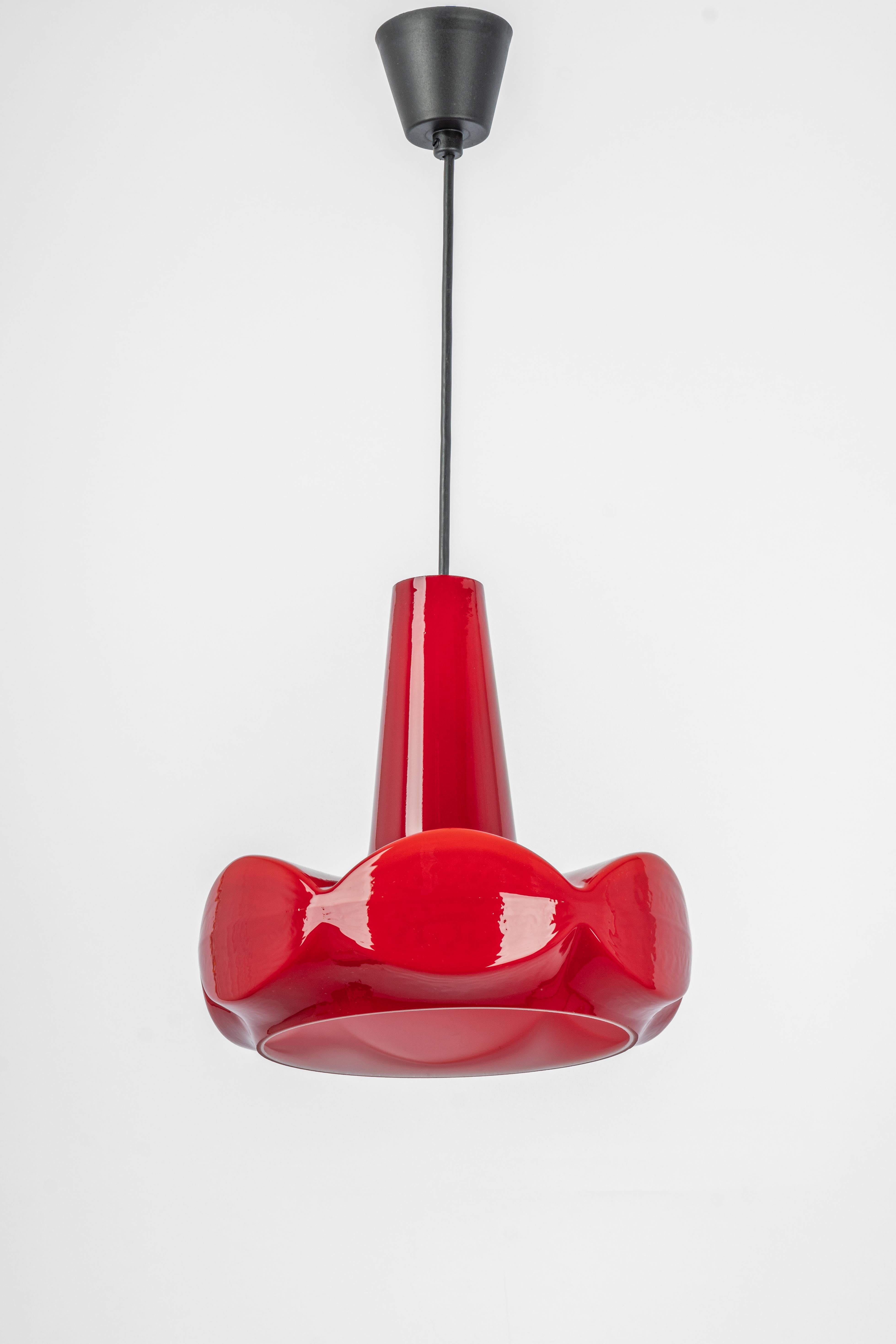Mid-Century Modern Petite red Glass Pendant Light by Peill Putzler, Germany, 1970 For Sale