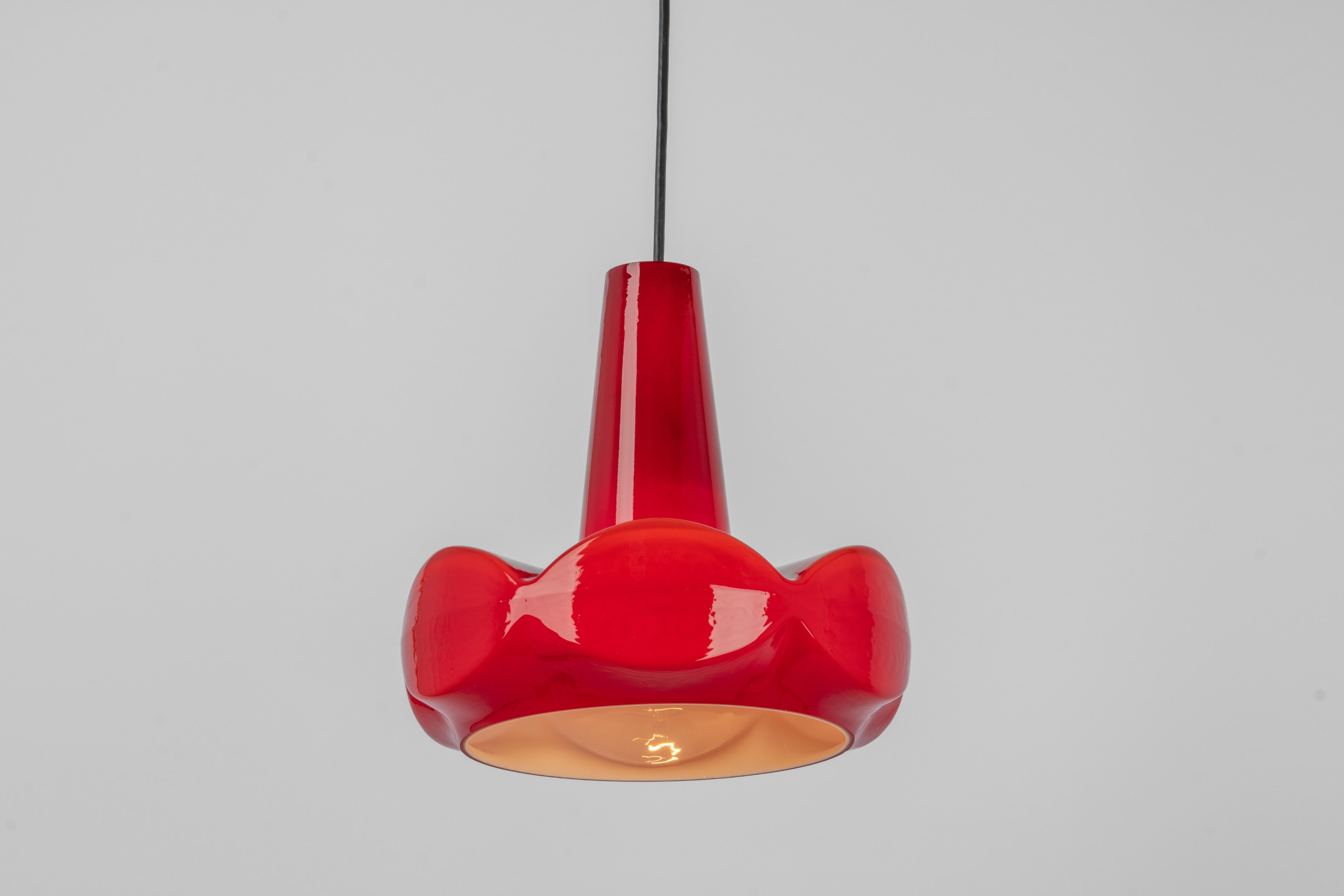 Petite red Glass Pendant Light by Peill Putzler, Germany, 1970 For Sale 1