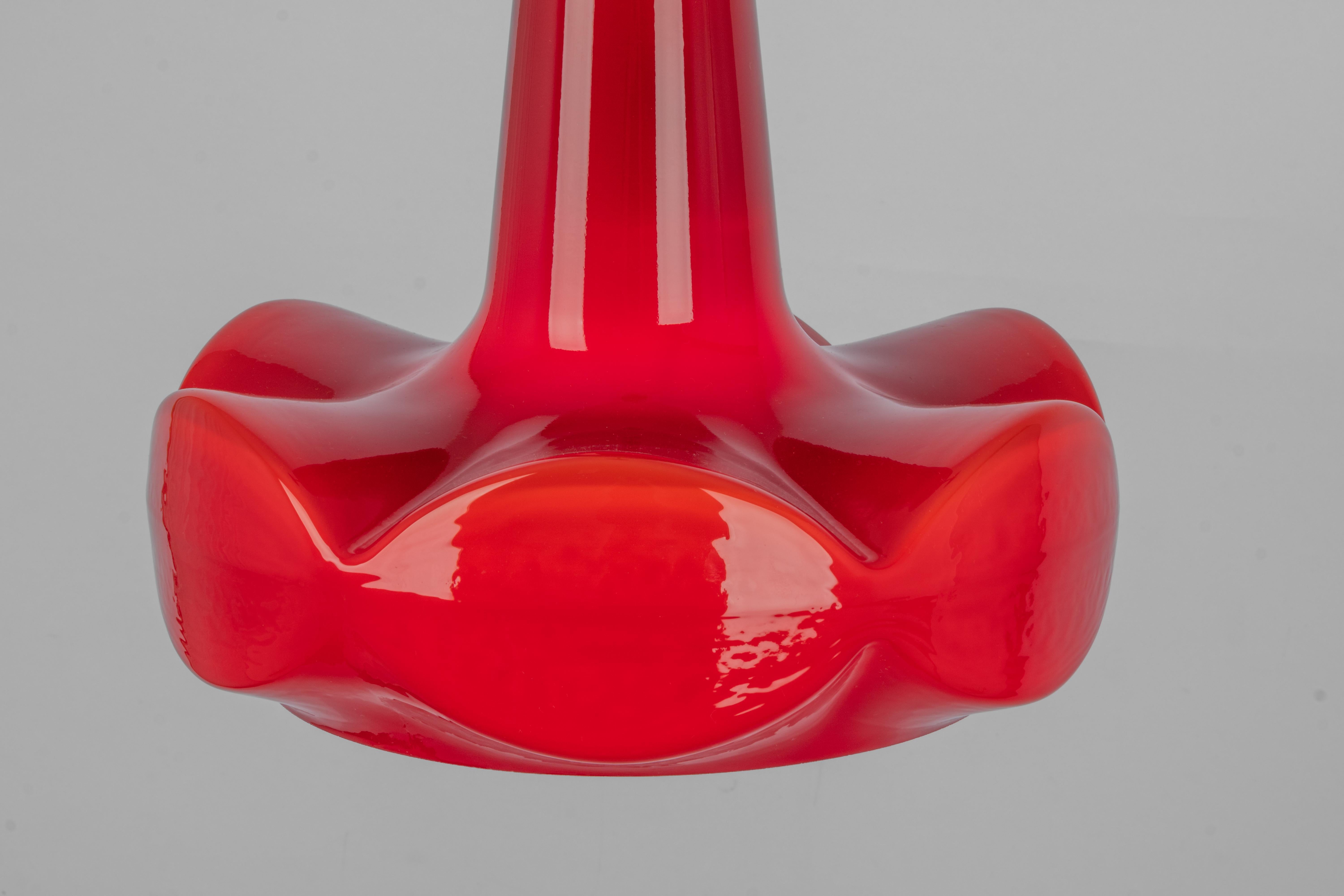 Petite red Glass Pendant Light by Peill Putzler, Germany, 1970 For Sale 2