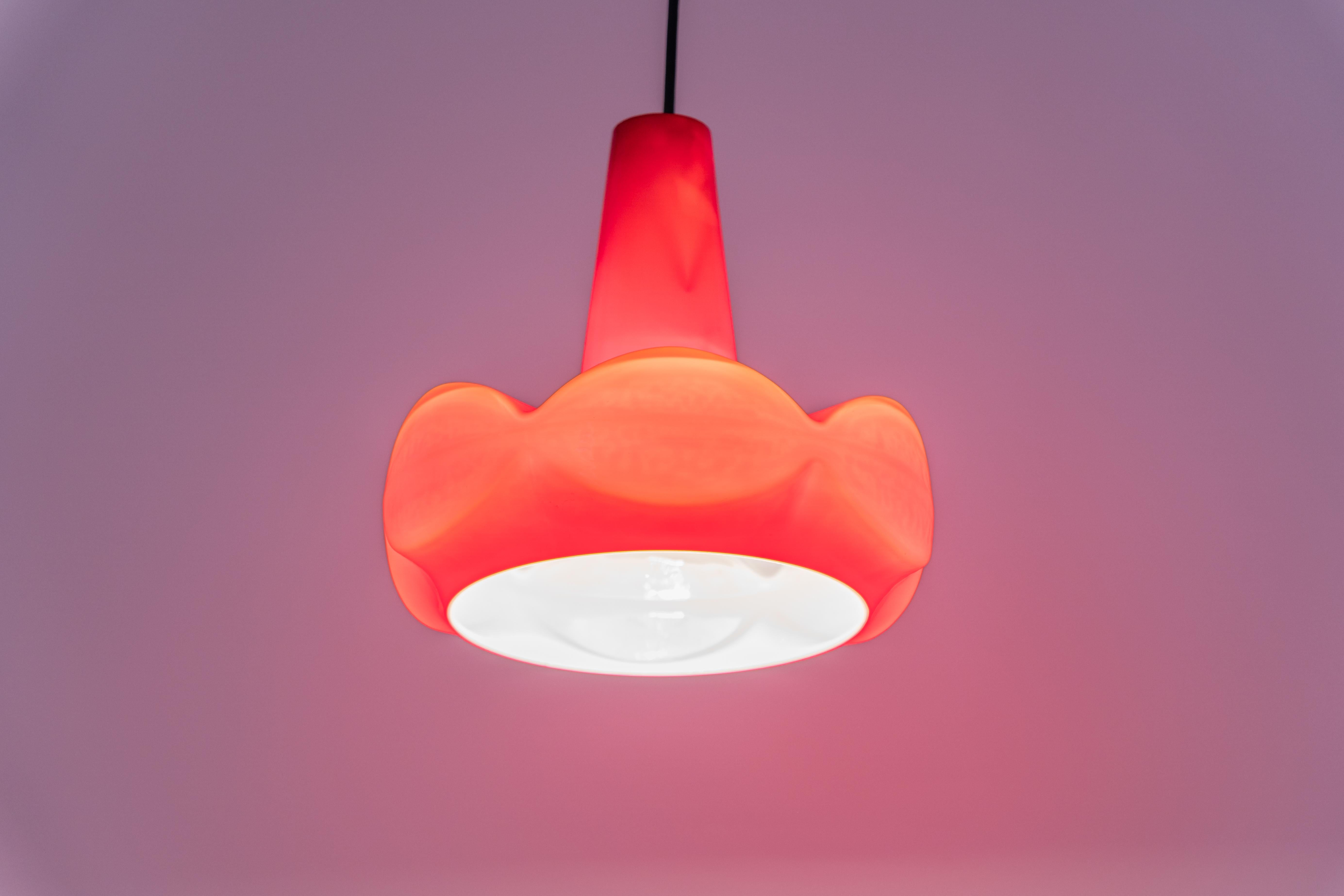 Petite red Glass Pendant Light by Peill Putzler, Germany, 1970 For Sale 4