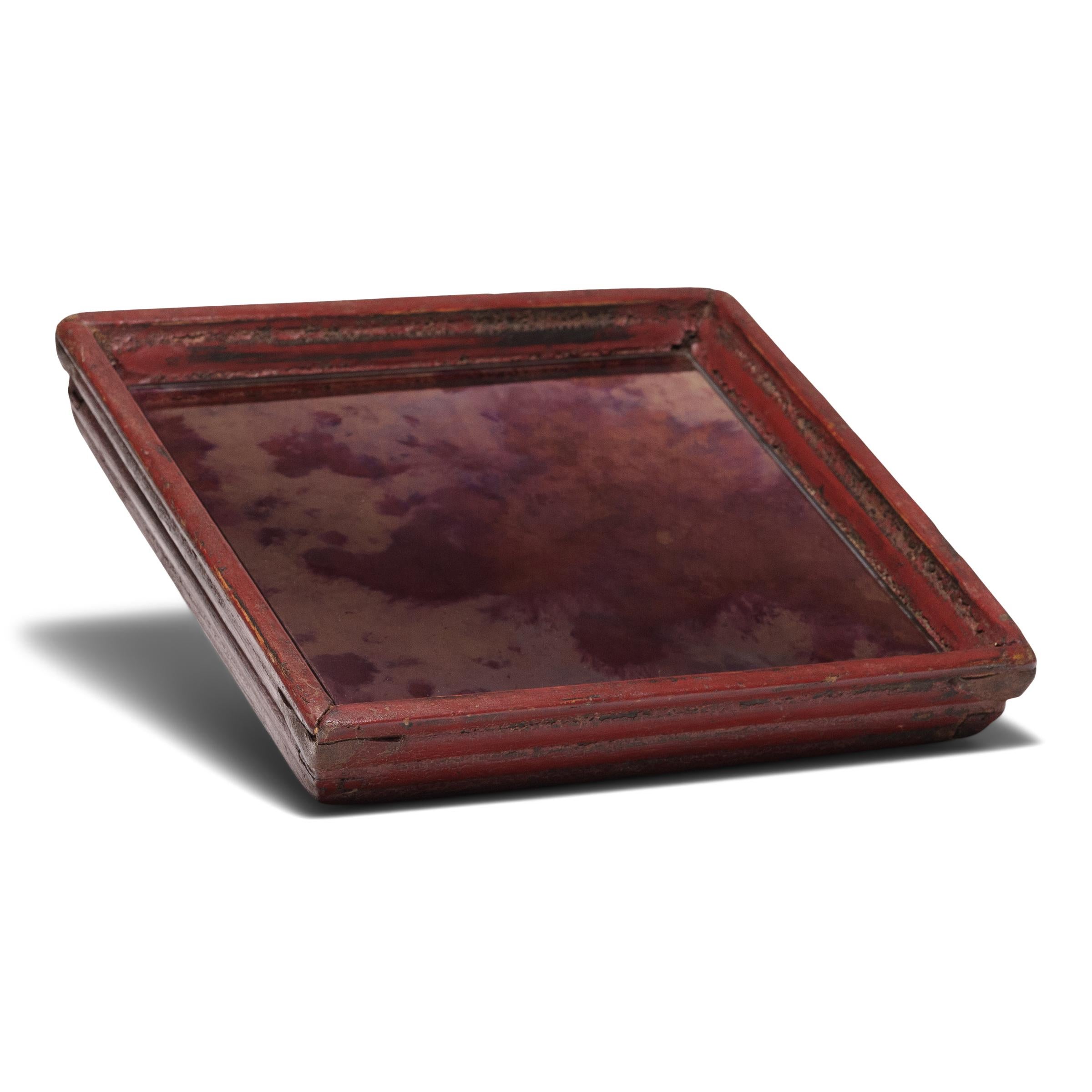 Chinese Petite Red Lacquer Mirror Tray, c. 1850