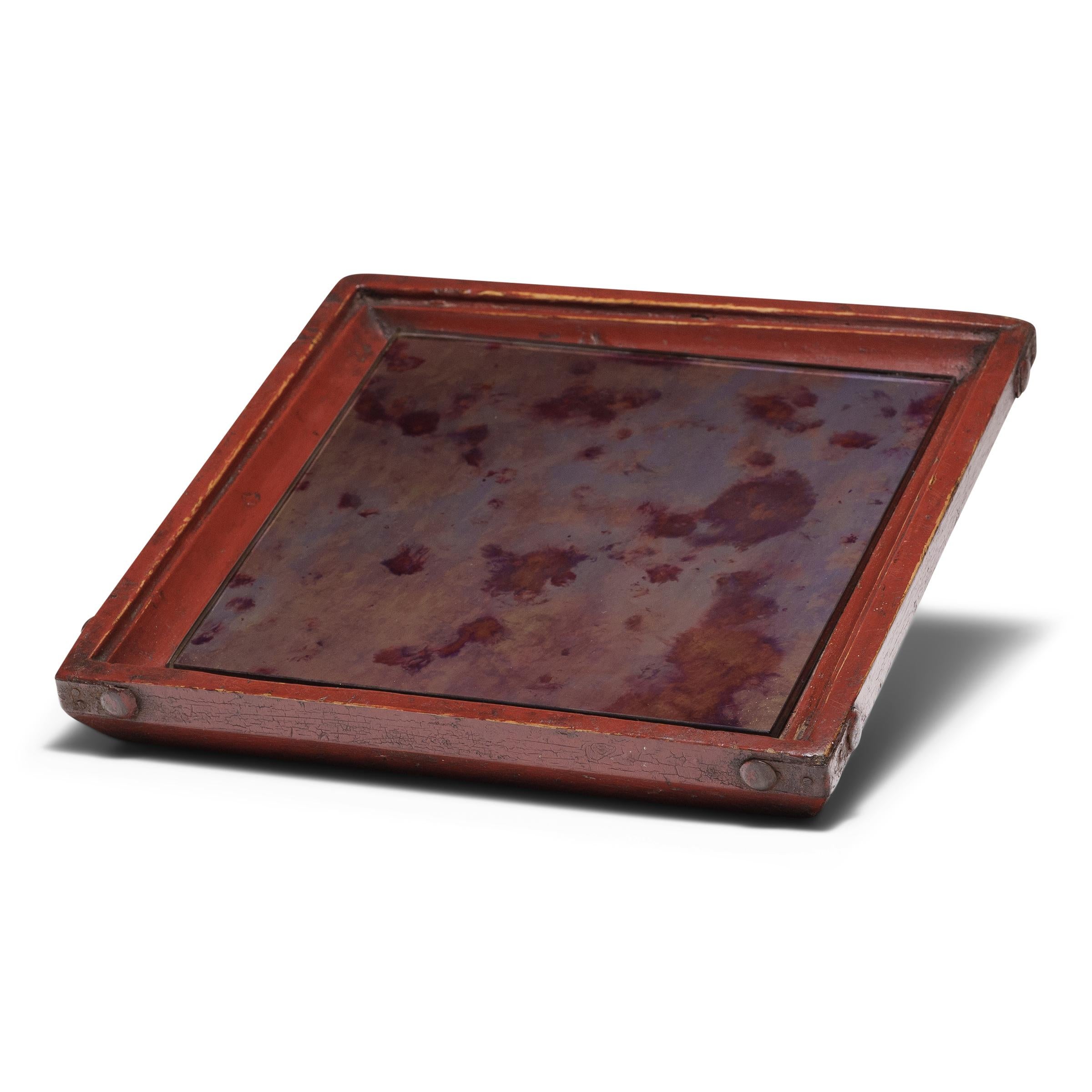 Chinese Petite Red Lacquer Mirror Tray, c. 1850