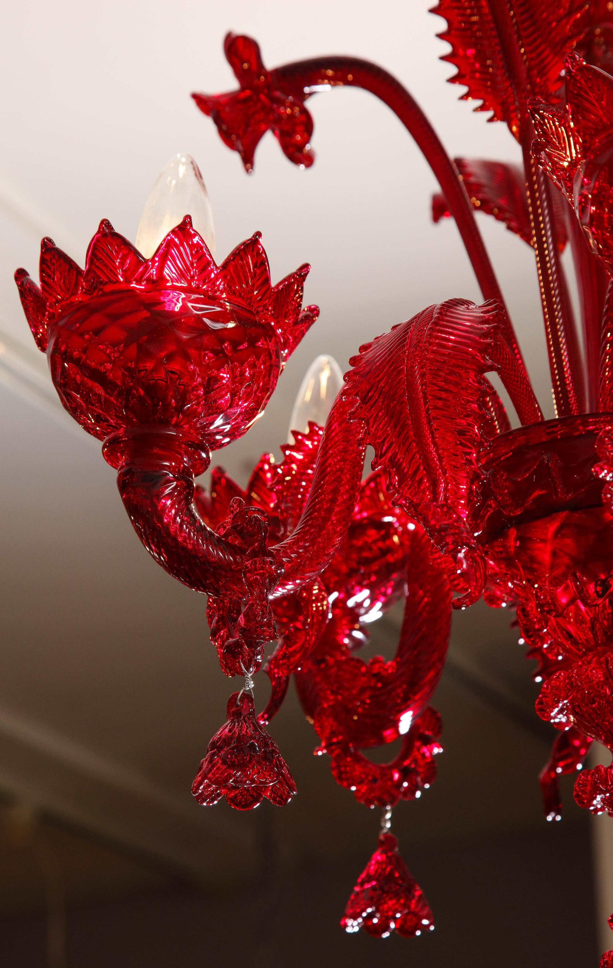 Petite Red Murano Floral Chandelier 5
