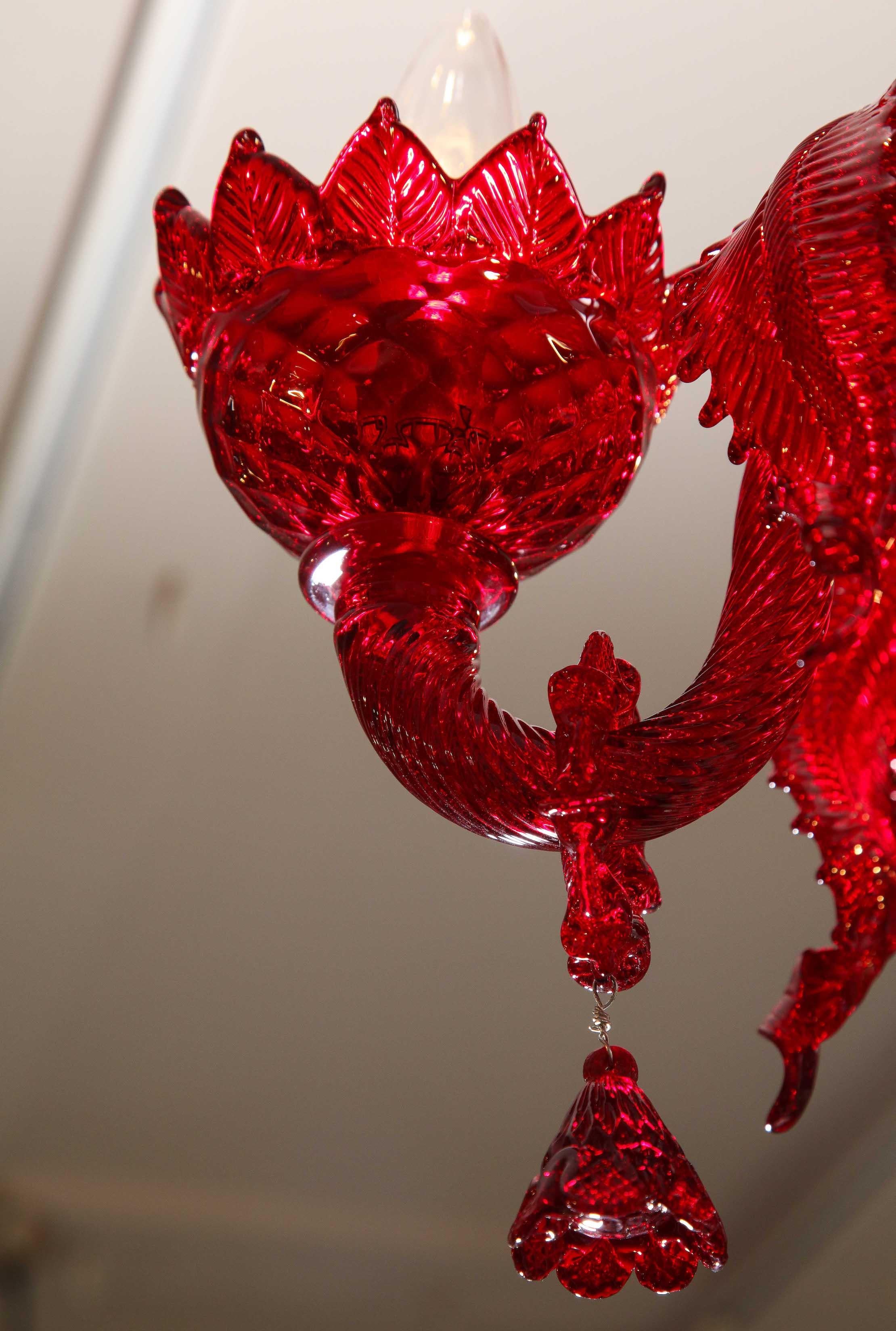 Petite Red Murano Floral Chandelier 6