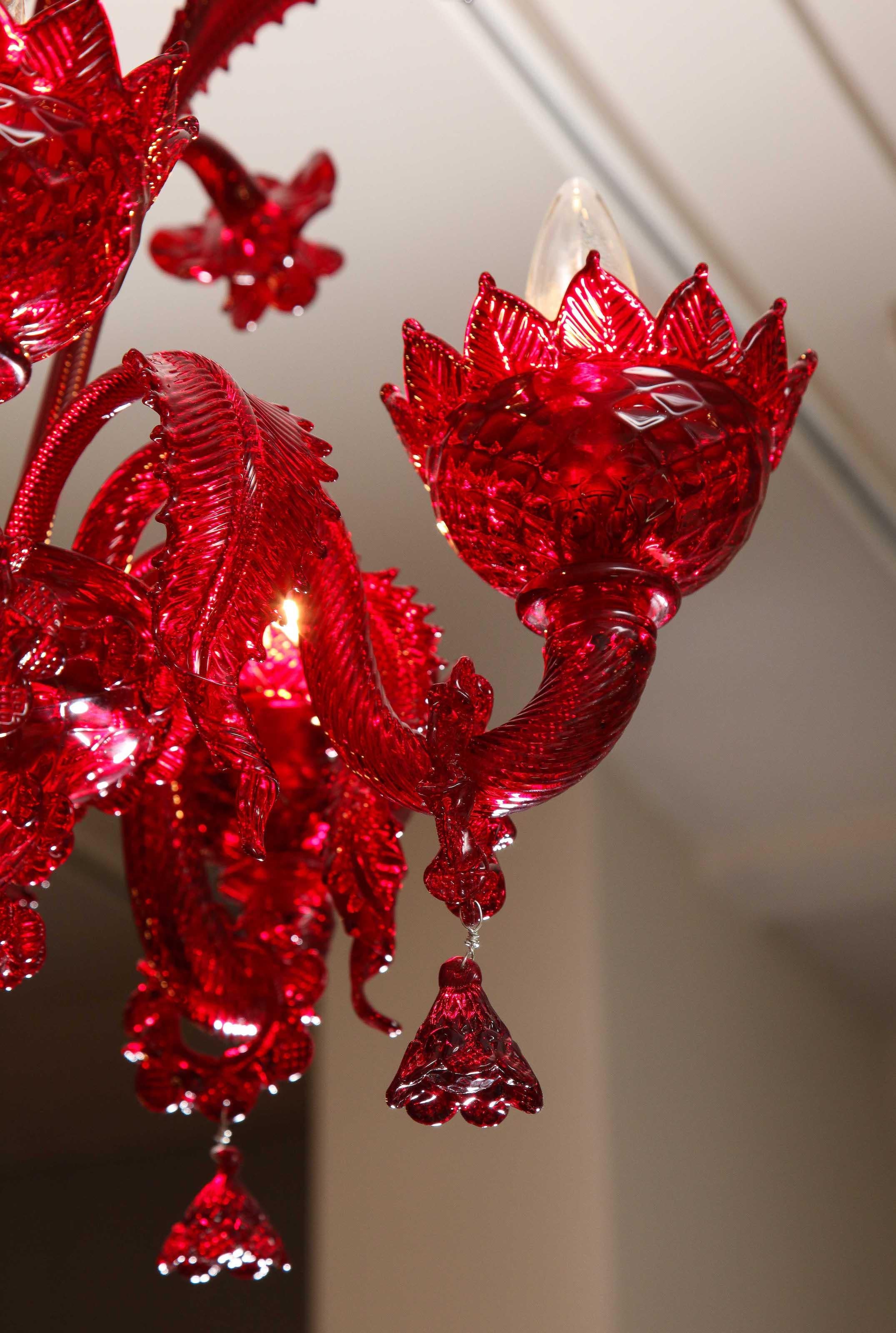 Petite Red Murano Floral Chandelier 7