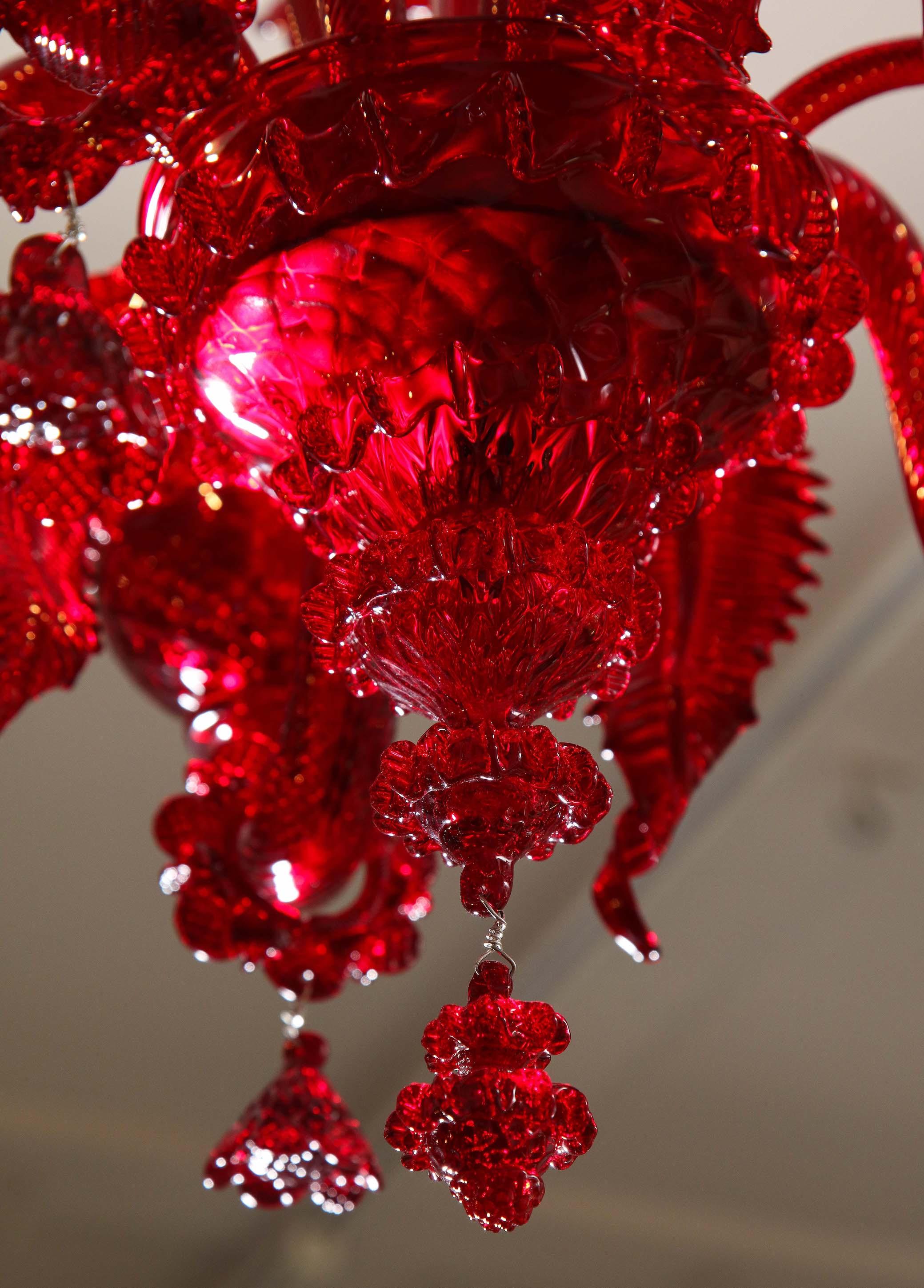 Petite Red Murano Floral Chandelier 9