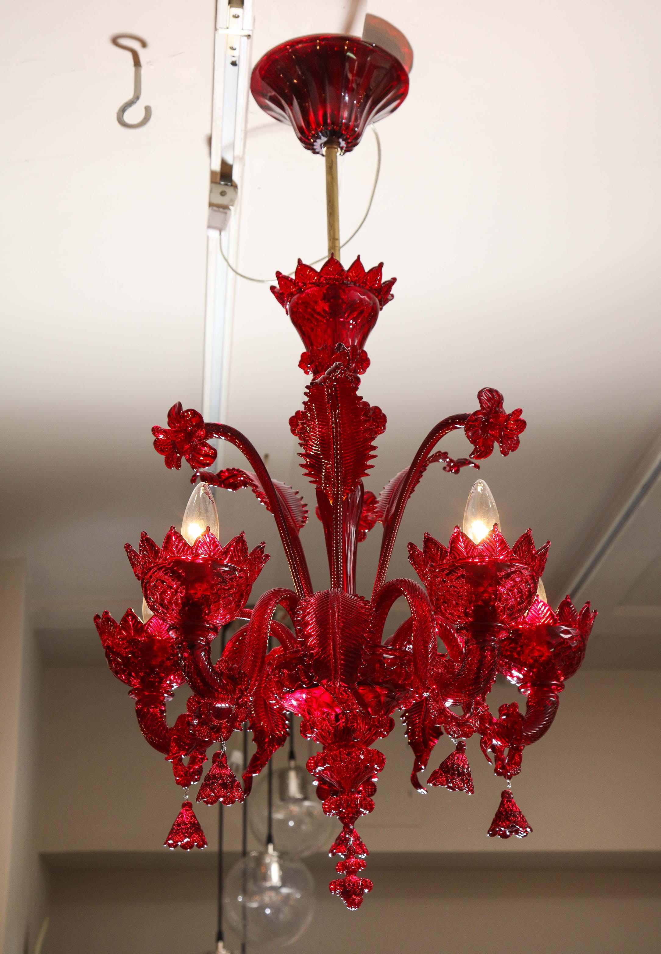 Petite red Murano floral chandelier.