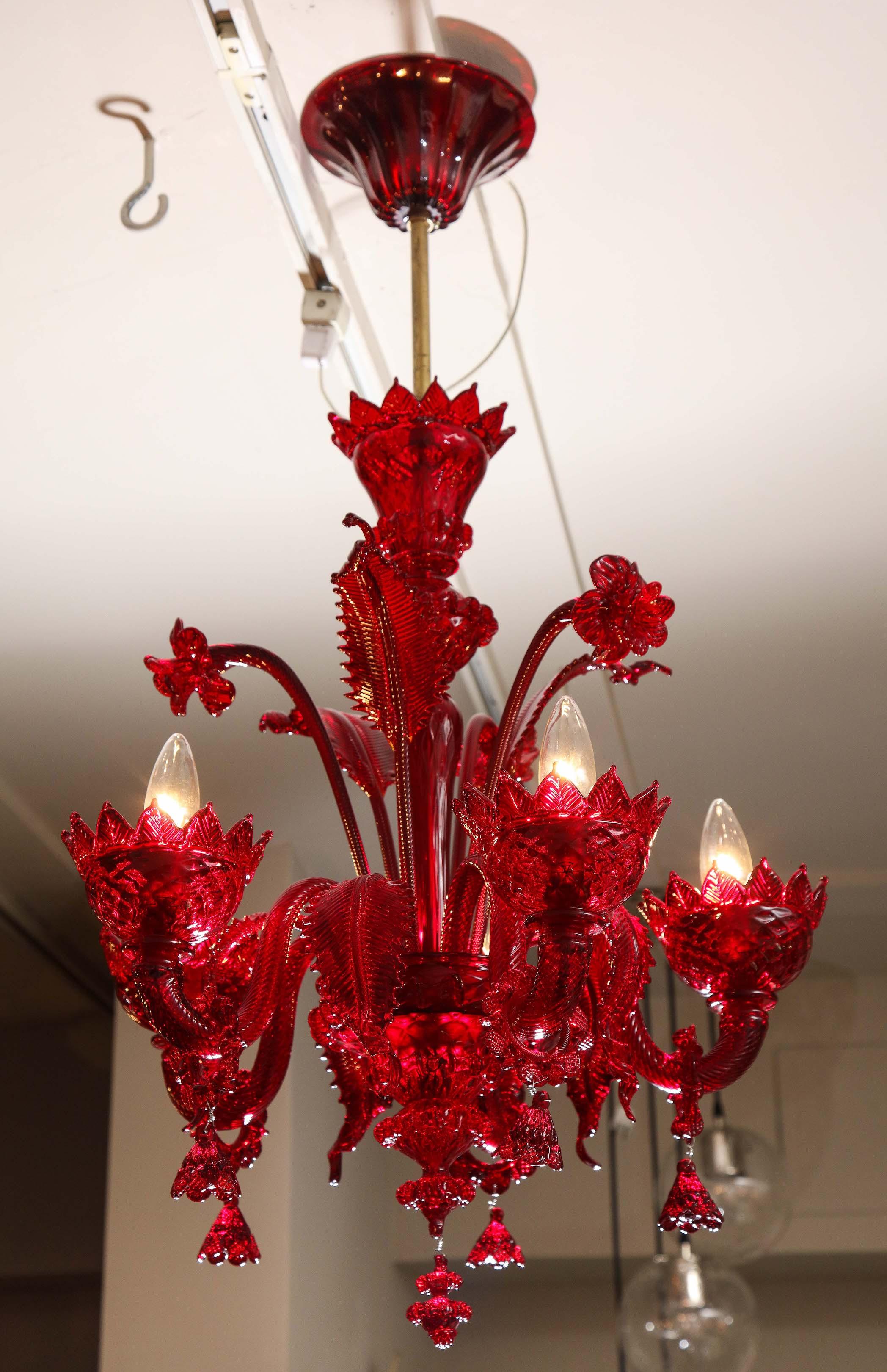 Italian Petite Red Murano Floral Chandelier