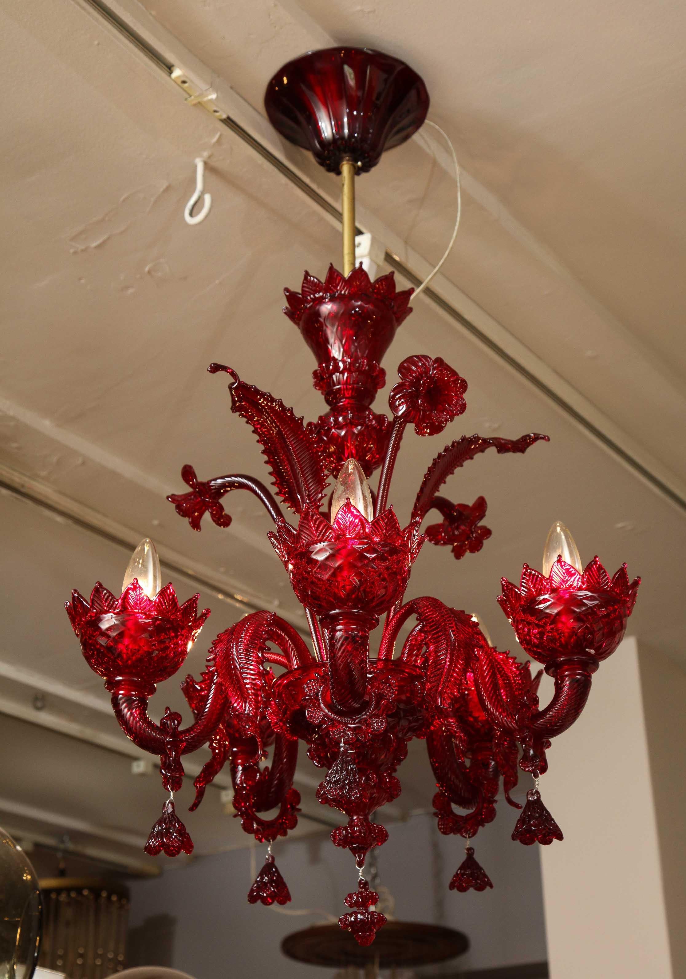 Murano Glass Petite Red Murano Floral Chandelier