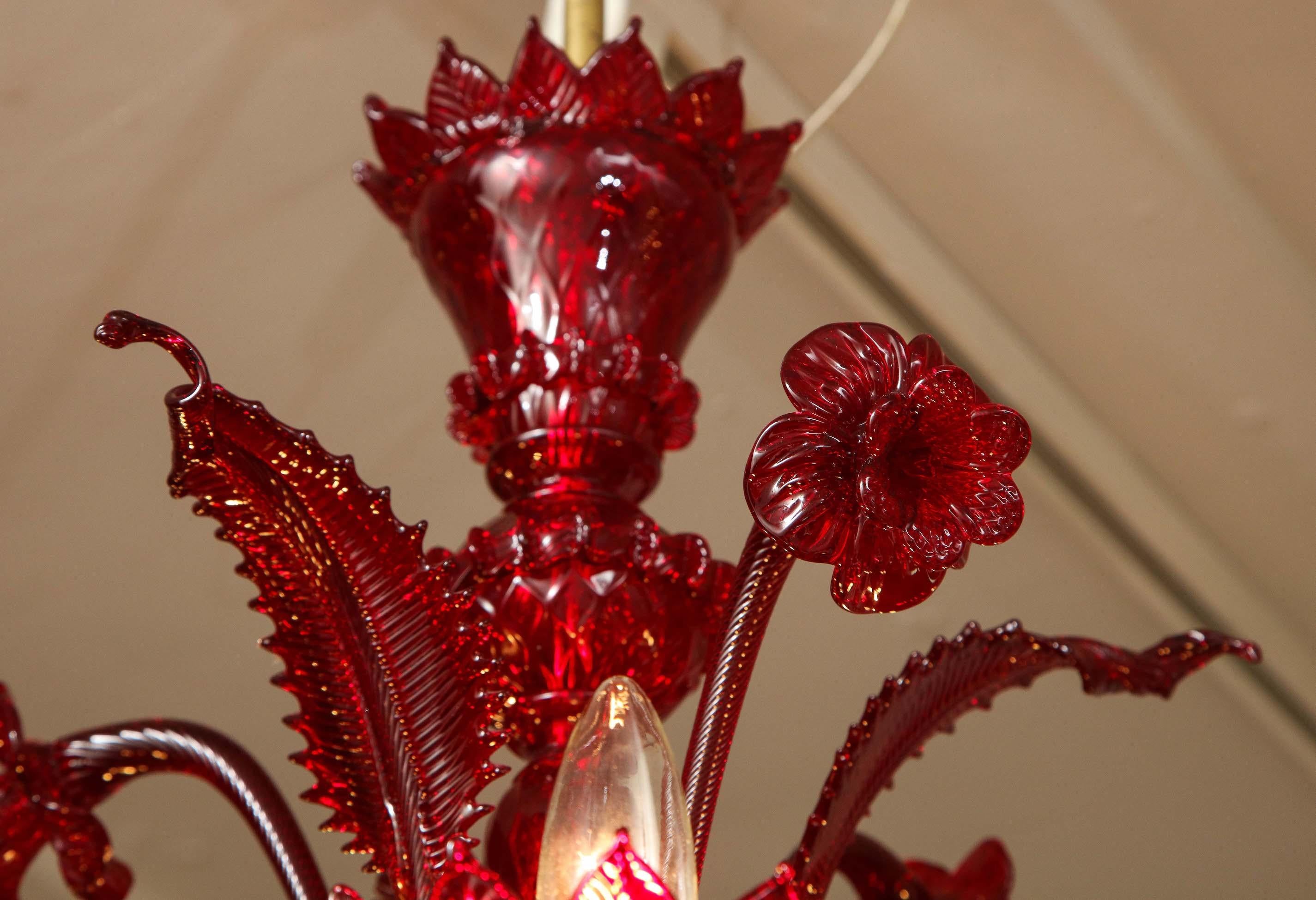Petite Red Murano Floral Chandelier 1