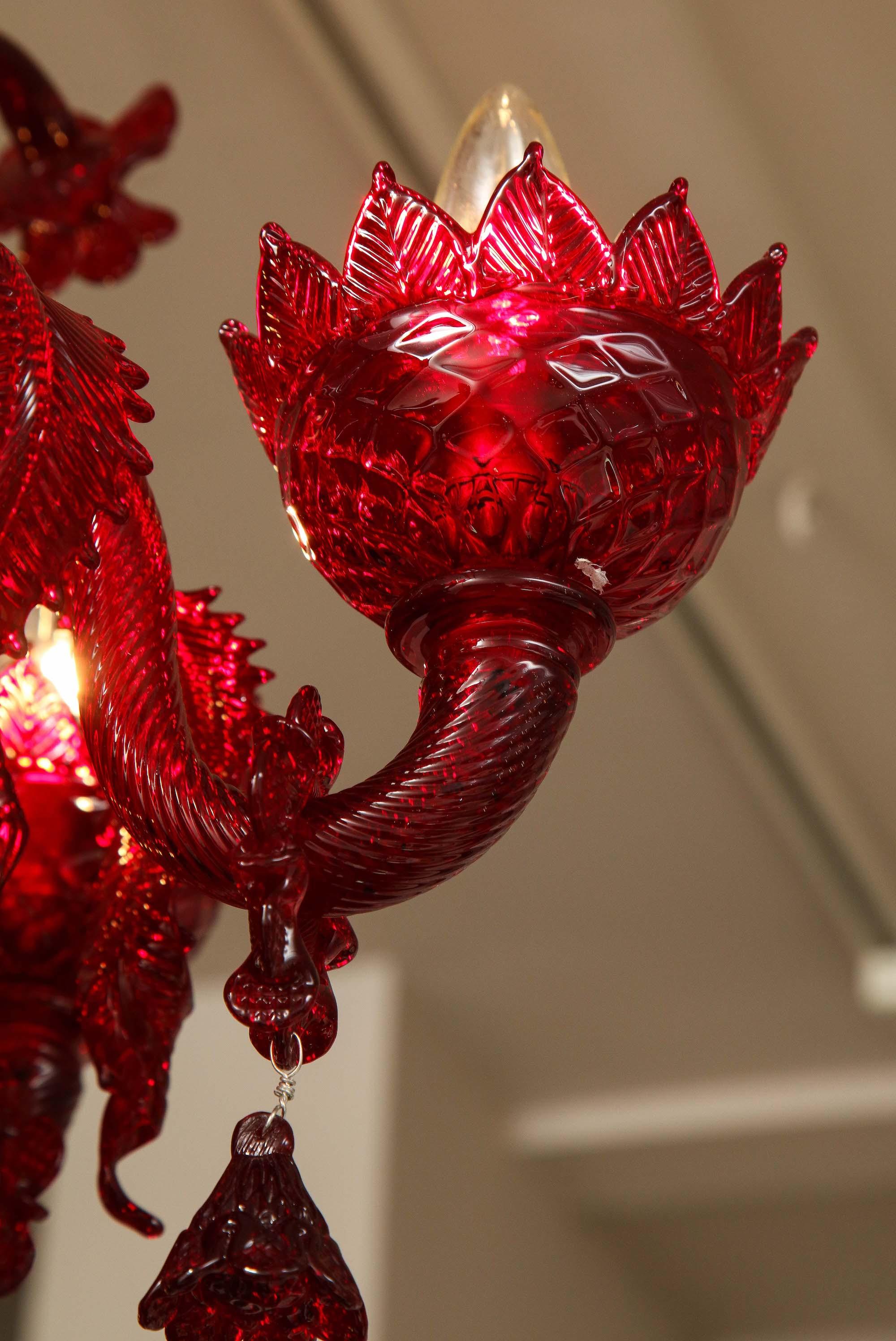 Petite Red Murano Floral Chandelier 3