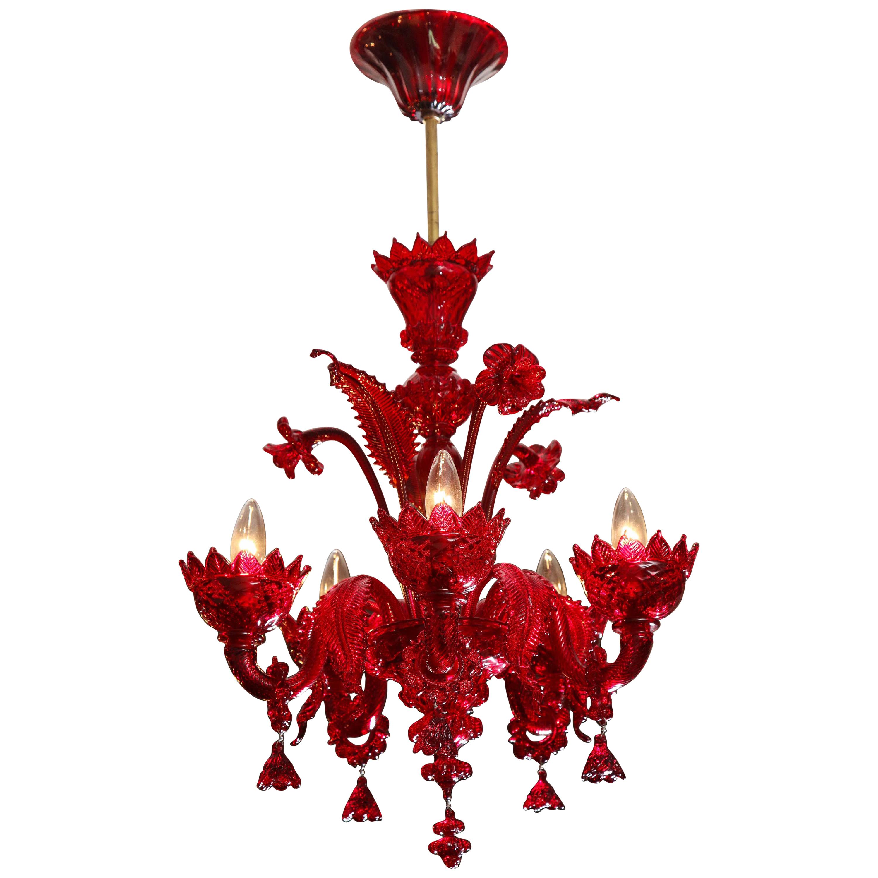 Petite Red Murano Floral Chandelier
