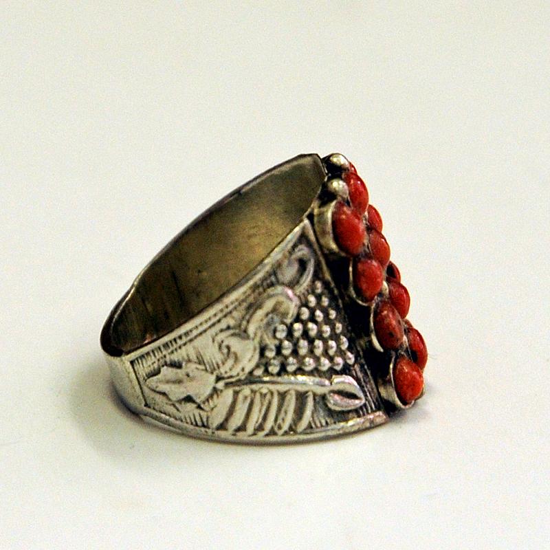 Scandinavian Petite Red Stone Decorated Silvering, 1940s For Sale