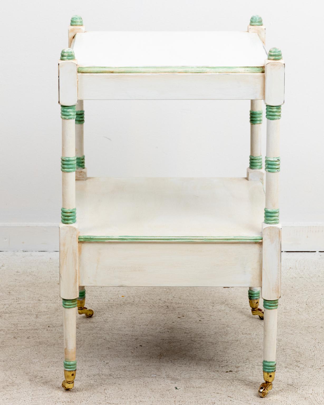 Late 20th Century Petite Regency Style White and Green Painted Stand