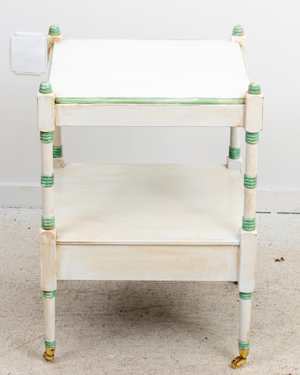 Wood Petite Regency Style White and Green Painted Stand