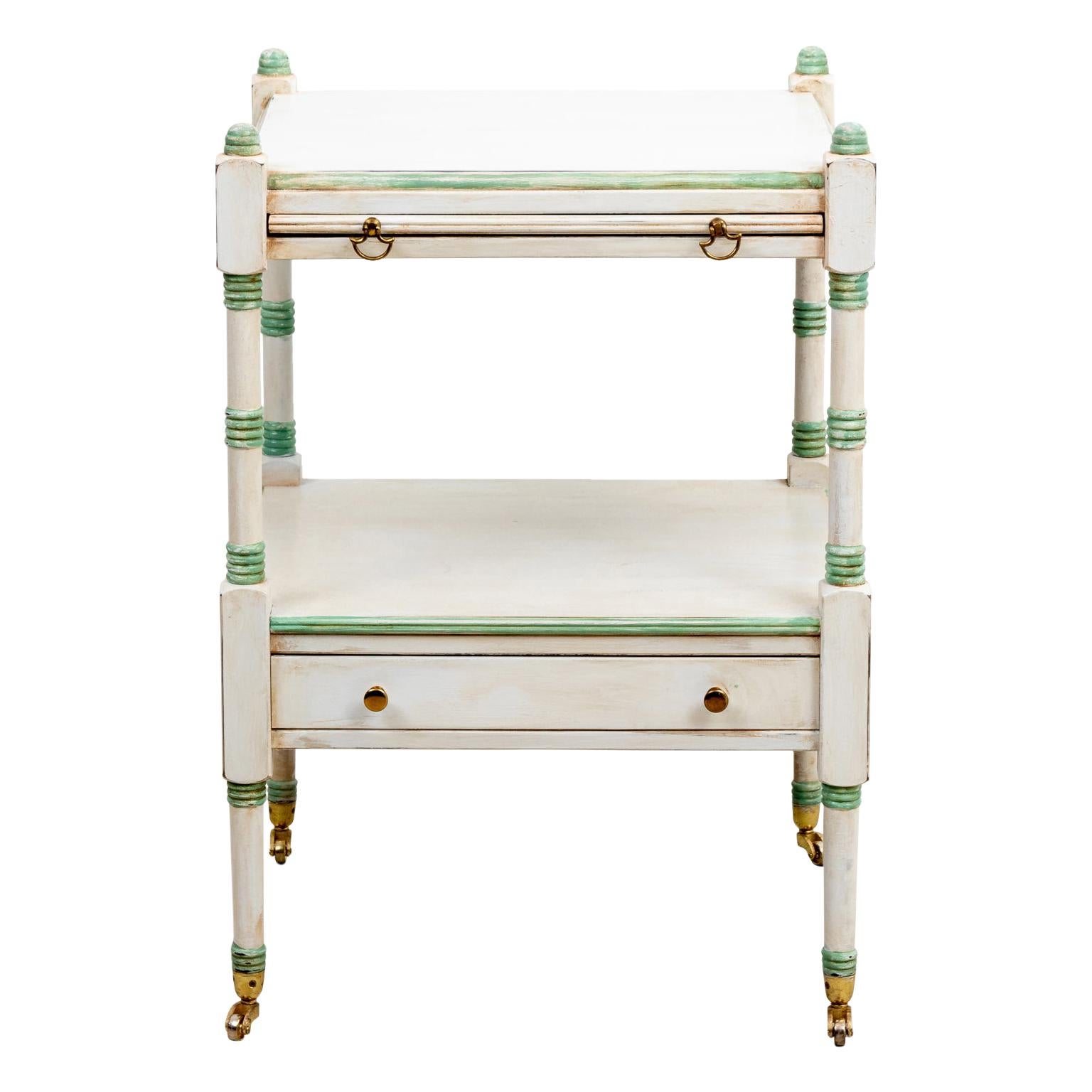 Petite Regency Style White and Green Painted Stand