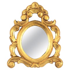 Petite Rococo Style Carved Giltwood Mirror, Spain, 1930s
